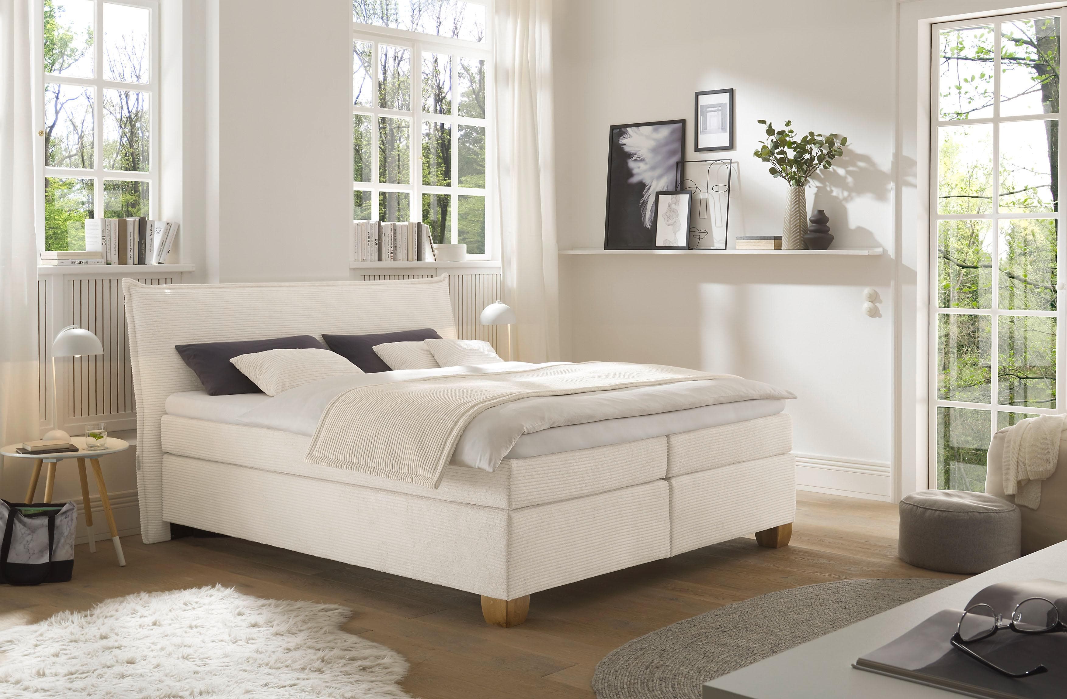 HAPO Boxspringbett Helsinki cremeweiß mit Polsterkopfteil
