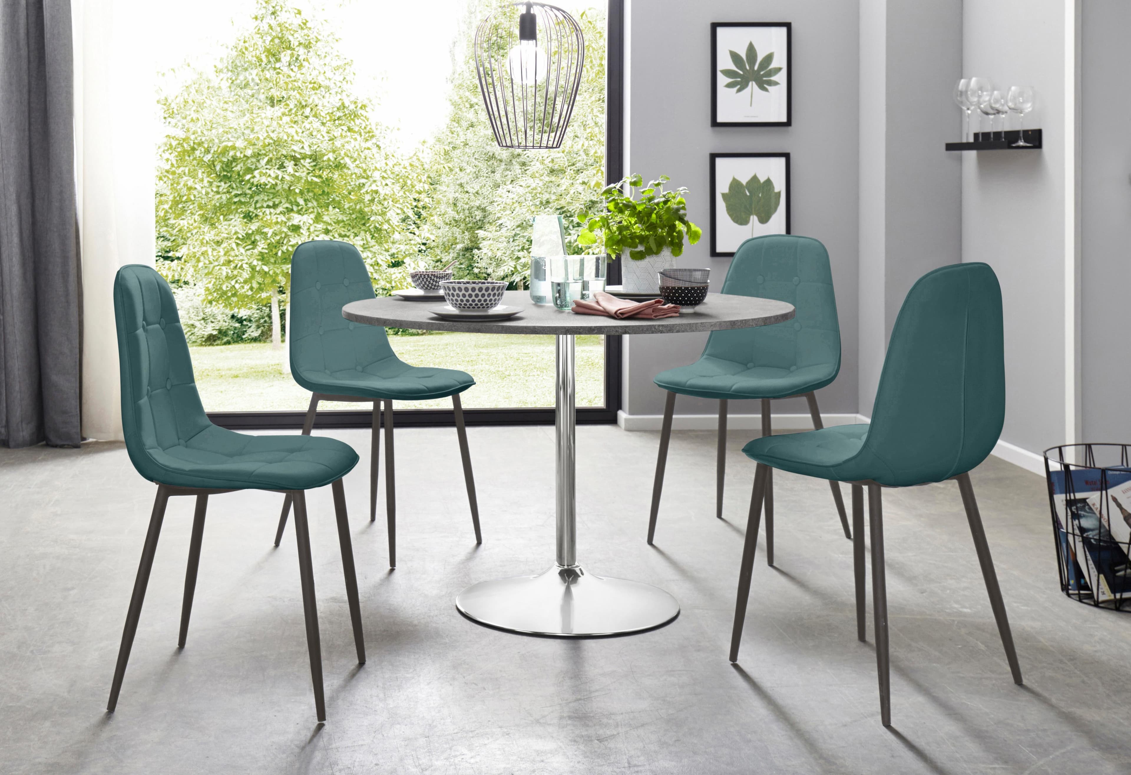 Essgruppe INOSIGN Blau Zement-Optik 4-tlg. Runder Tisch mit Stühlen