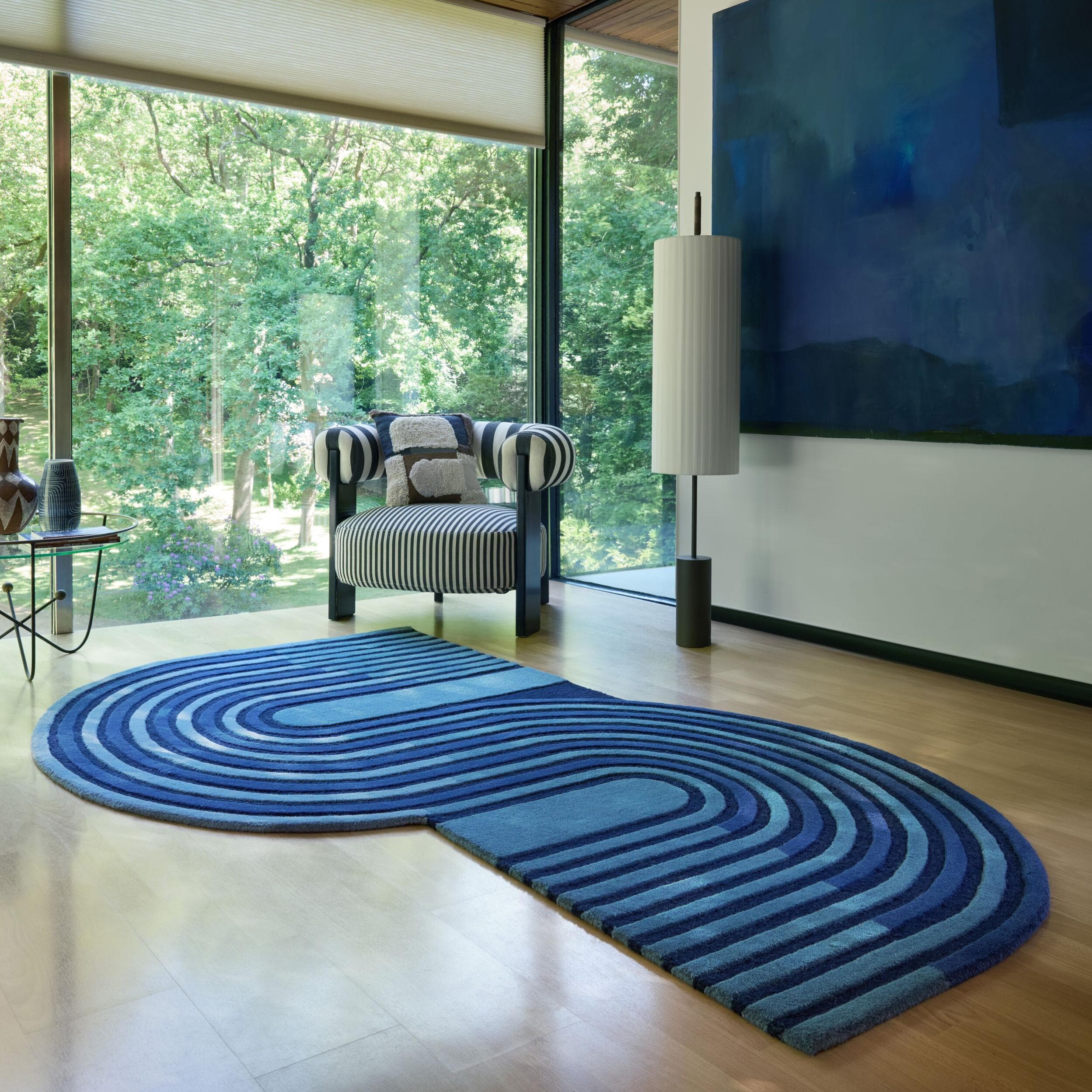 Wollteppich Conway Retro Blau Hoch-Tief-Effekt