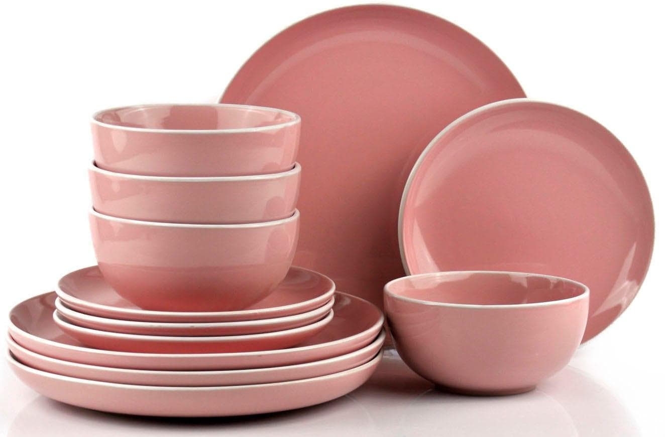 Retsch Arzberg Tafelservice HALO BUBBLE GUM Rosa/Weiß 12-tlg. Steinzeug