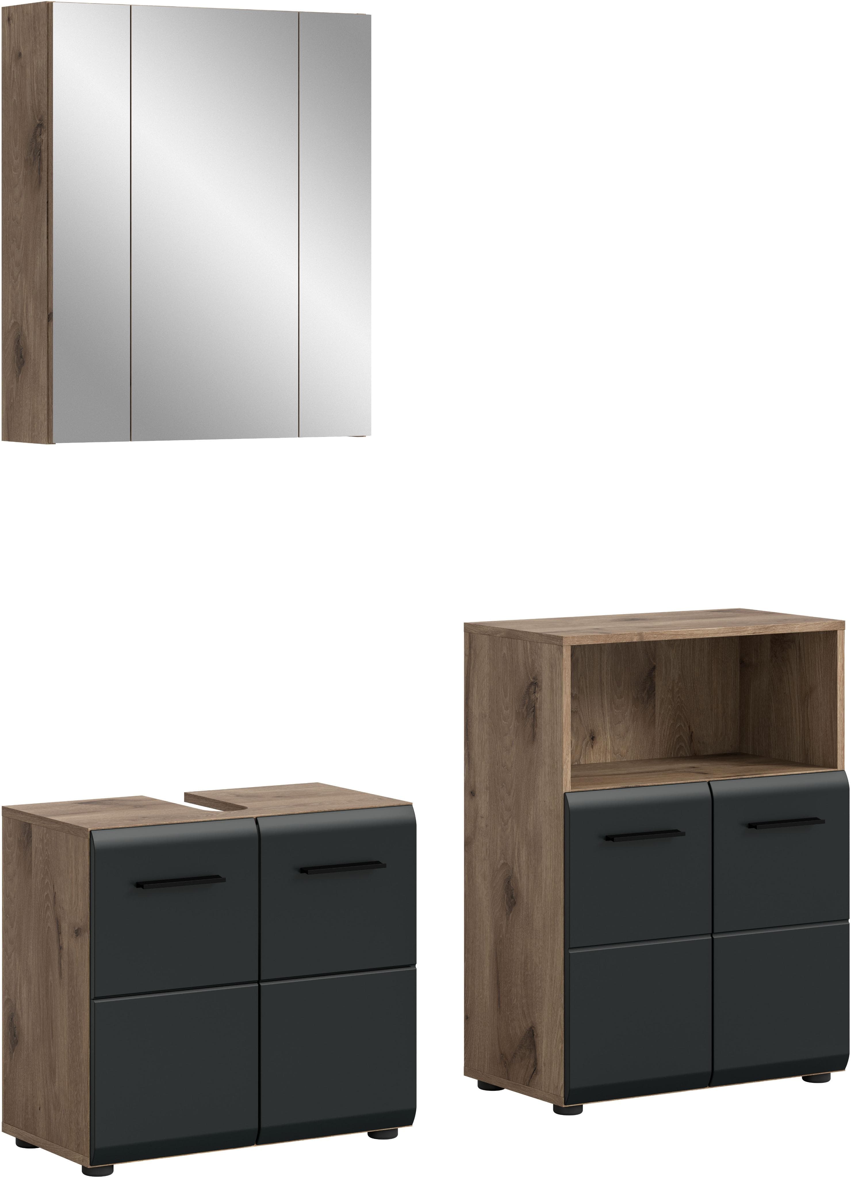 WELLTIME Badmöbel-Set FLORENZ 3-teilig Schwarz Matt MDF