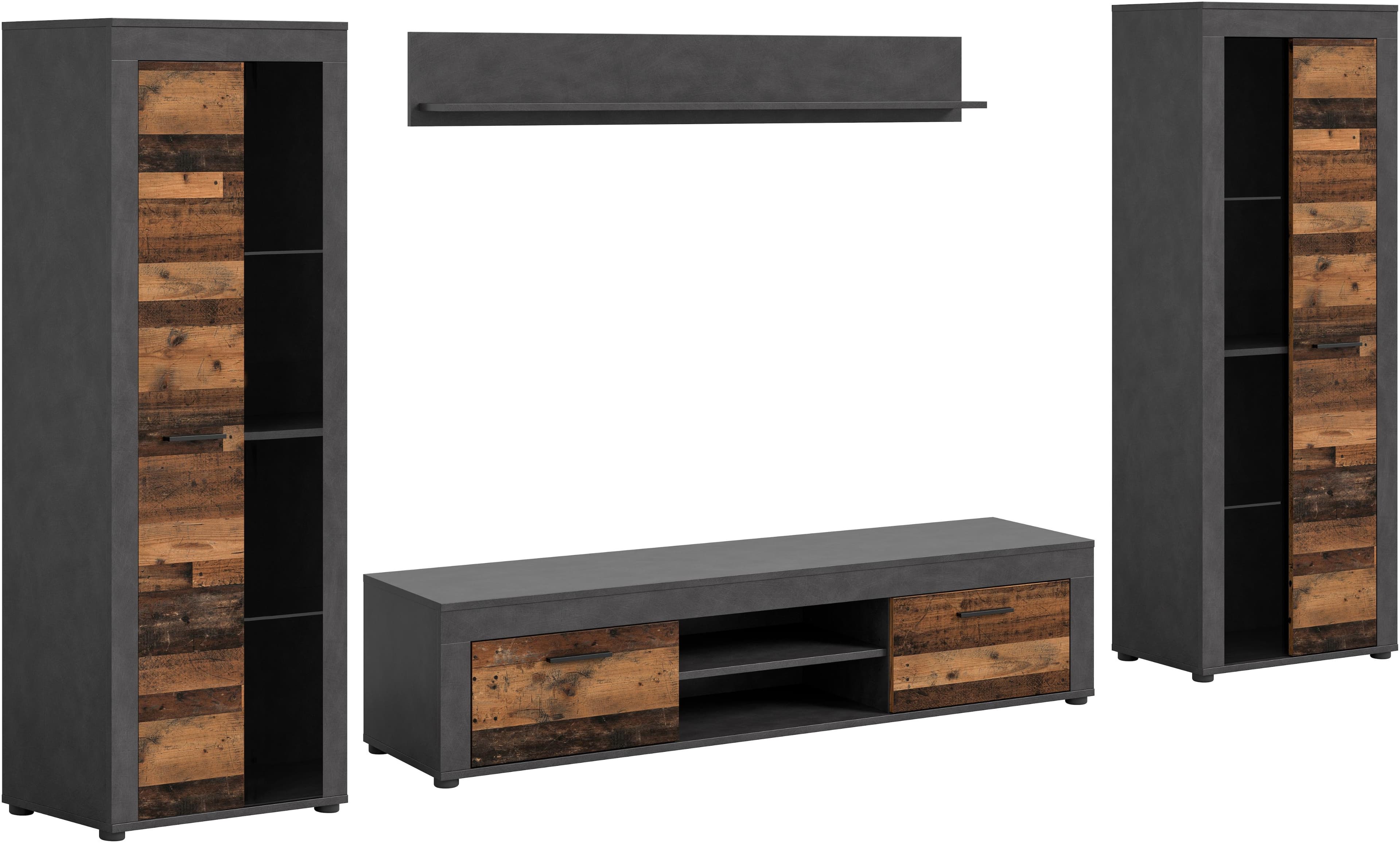 HOME AFFAIRE Wohnwand Aosta 4-teilig Grau Old Wood