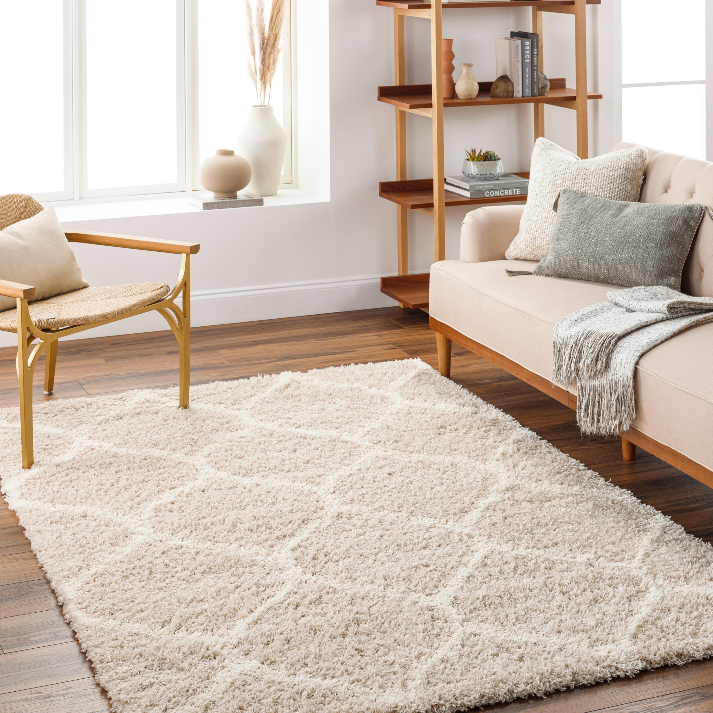 Livabliss Hochflor-Teppich TUZLA Rechteckig 52 mm Langflor Weich Boho Wohnzimmerteppich Beige