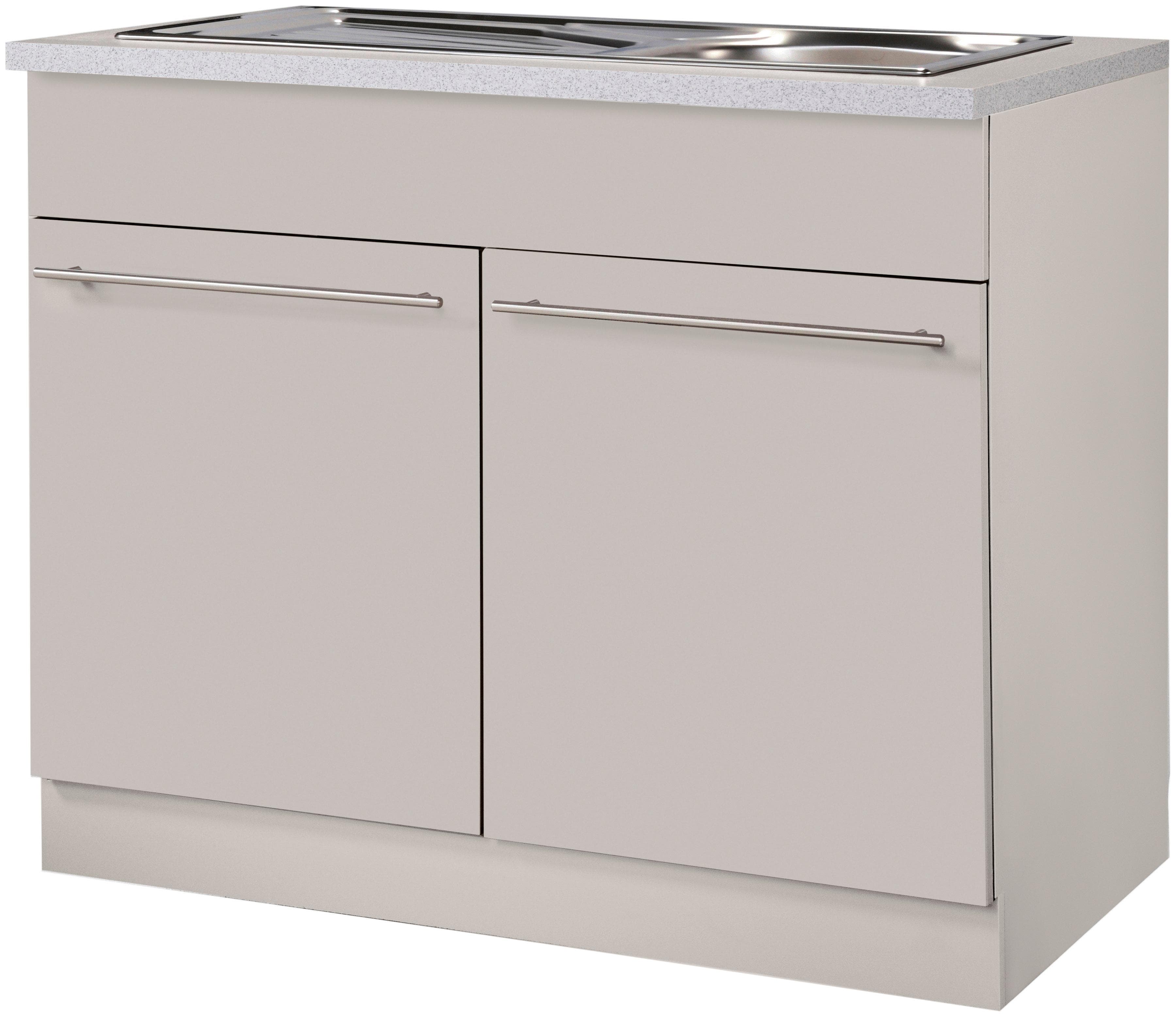WIHO KÜCHEN Spülenschrank Chicago 100cm mit Spüle Beige/Grau
