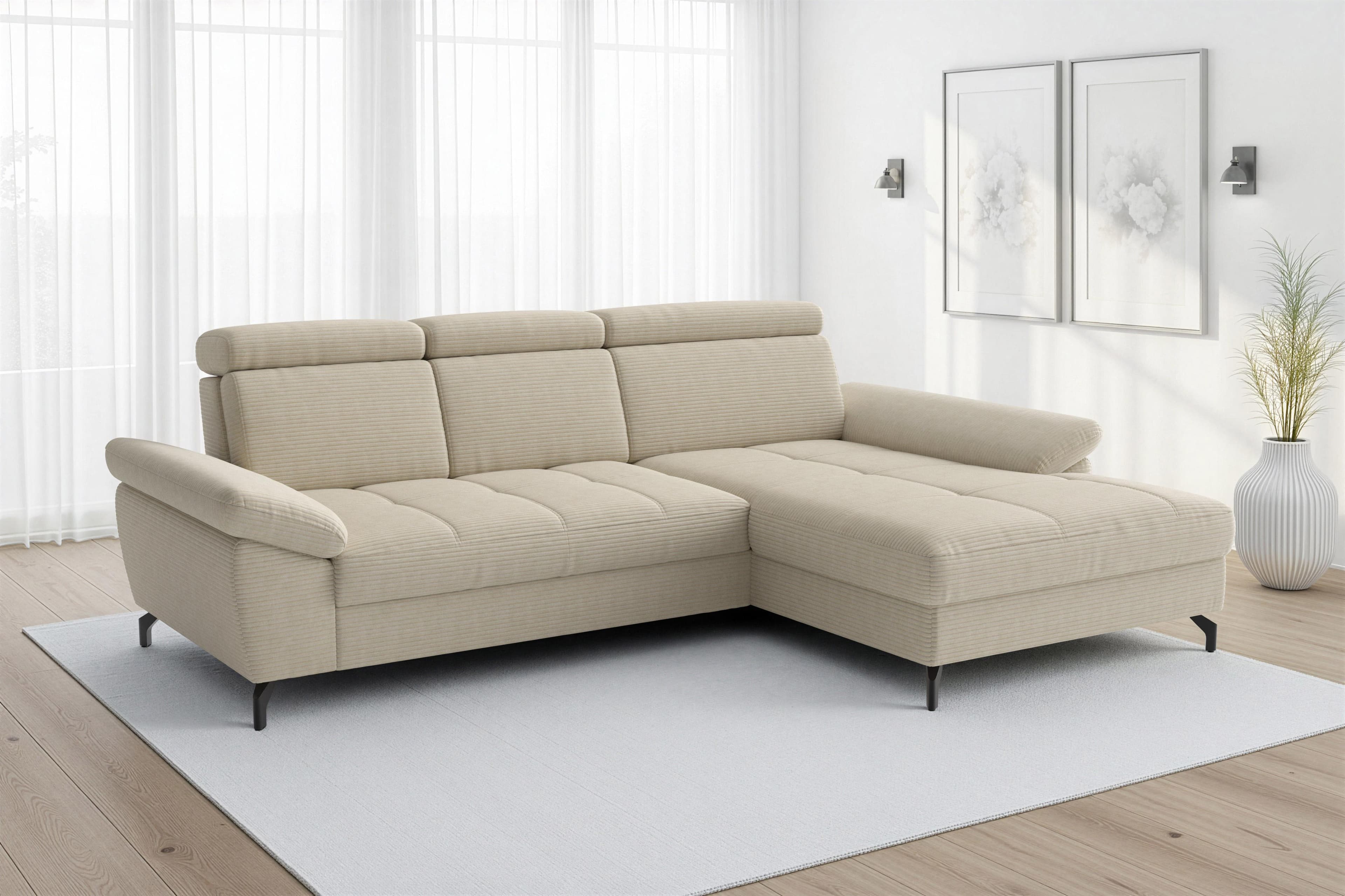 SIT & MORE Vanity Ecksofa mit Recamiere & Bettkasten Creme