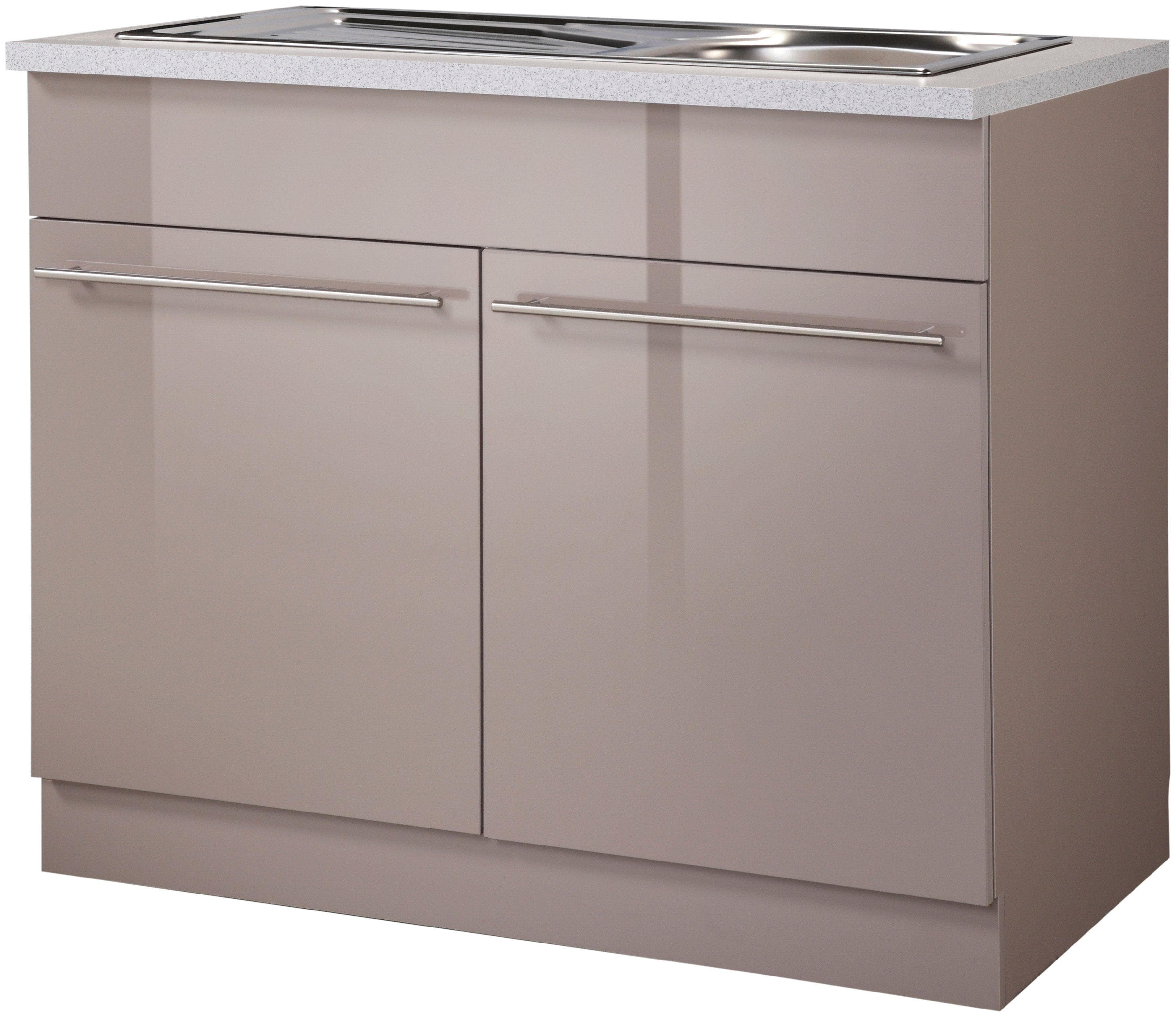 Wiho Küchen Spülenschrank Chicago 100cm Braun Grau mit Einbauspüle