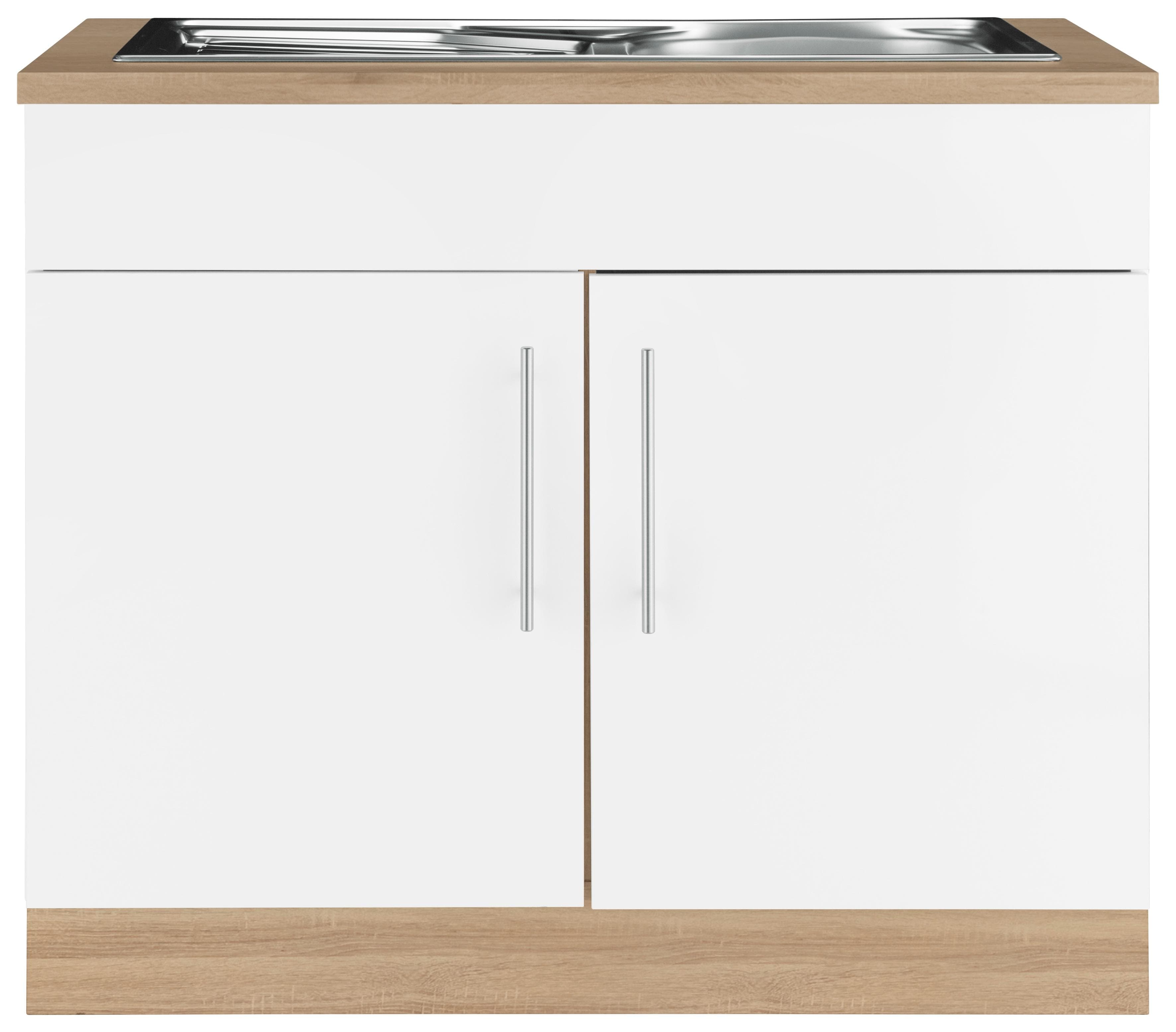 WIHO KÜCHEN Spülenschrank Cali Weiß Matt Eichefarben mit Spüle