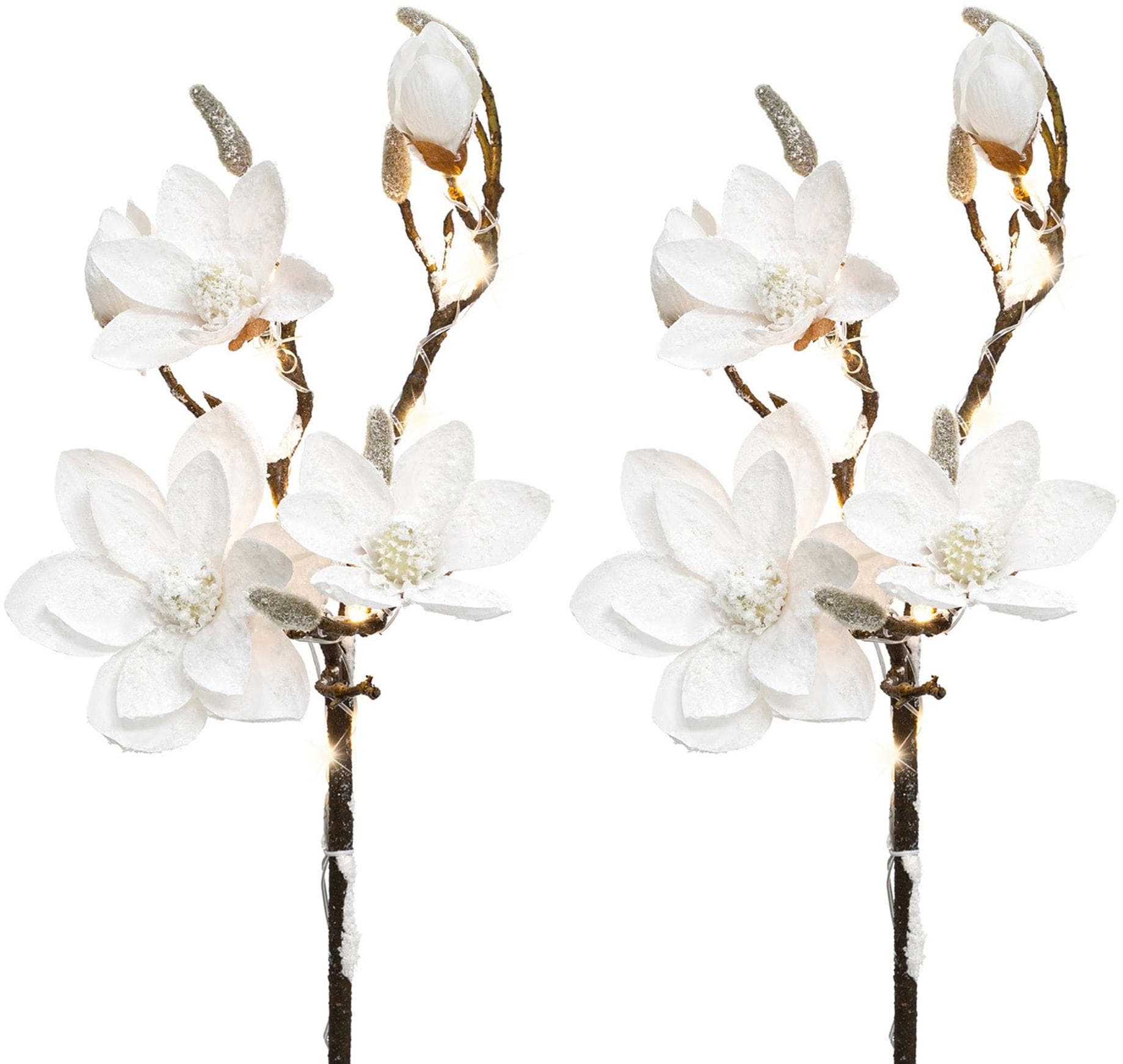 Kunstzweig Magnolie 2er Set Weiß LED Weihnachtsdeko