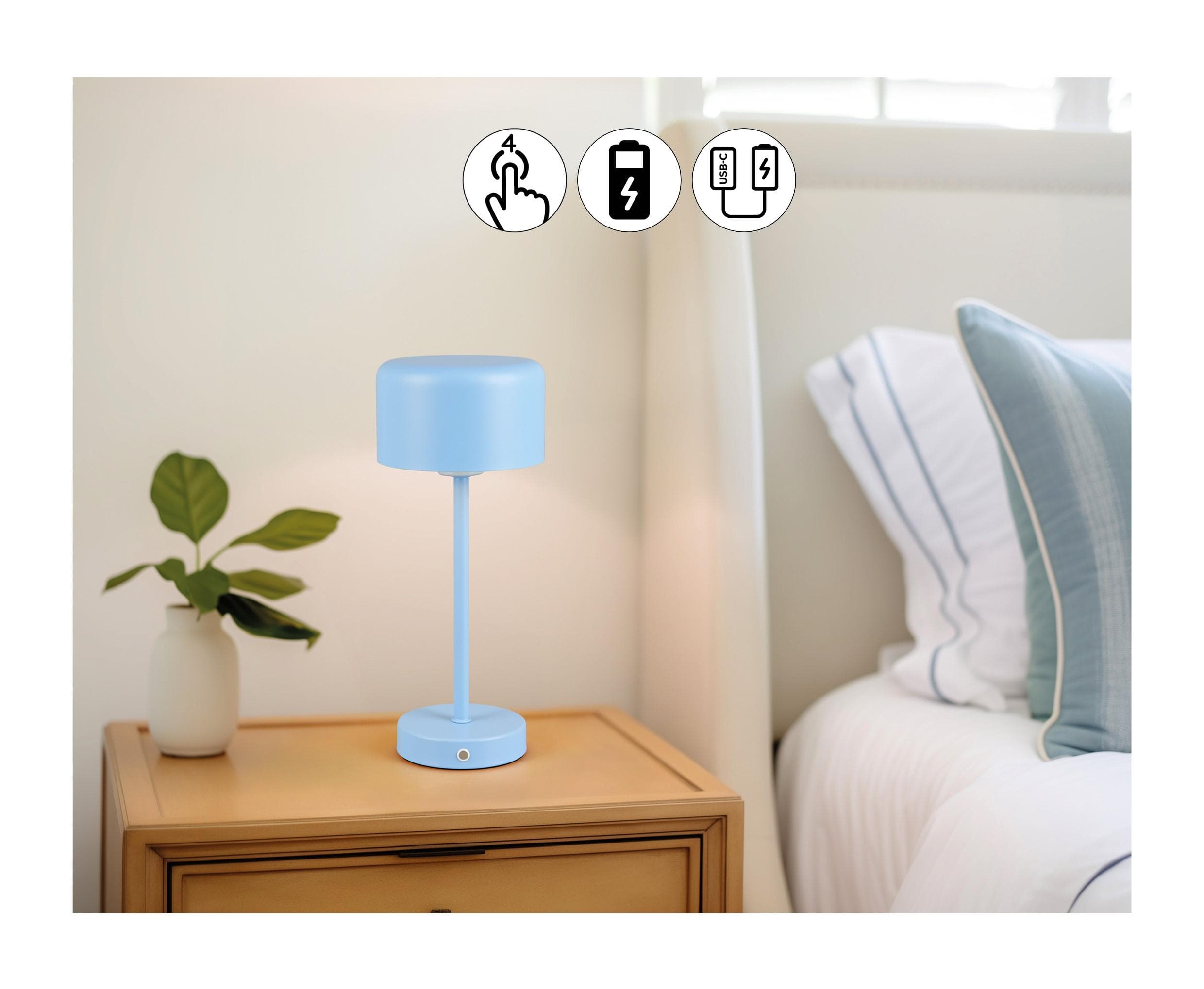 Reality Leuchten LED Tischleuchte JEFF Pastellblau Touch-Dimmer