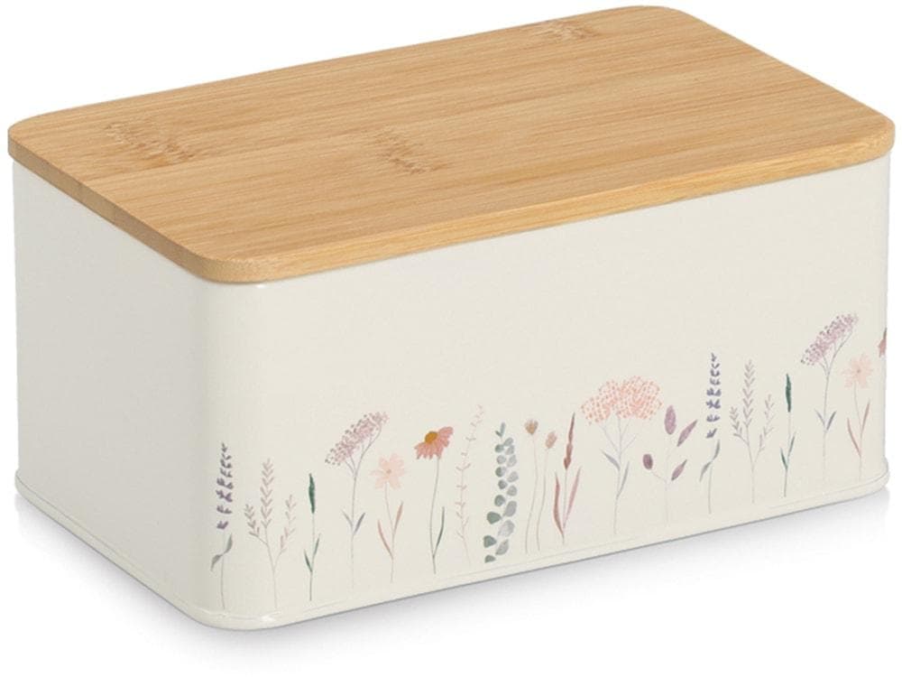 ZELLER PRESENT Vorratsdose Flowers Bambusdeckel Weiß 1650 ml