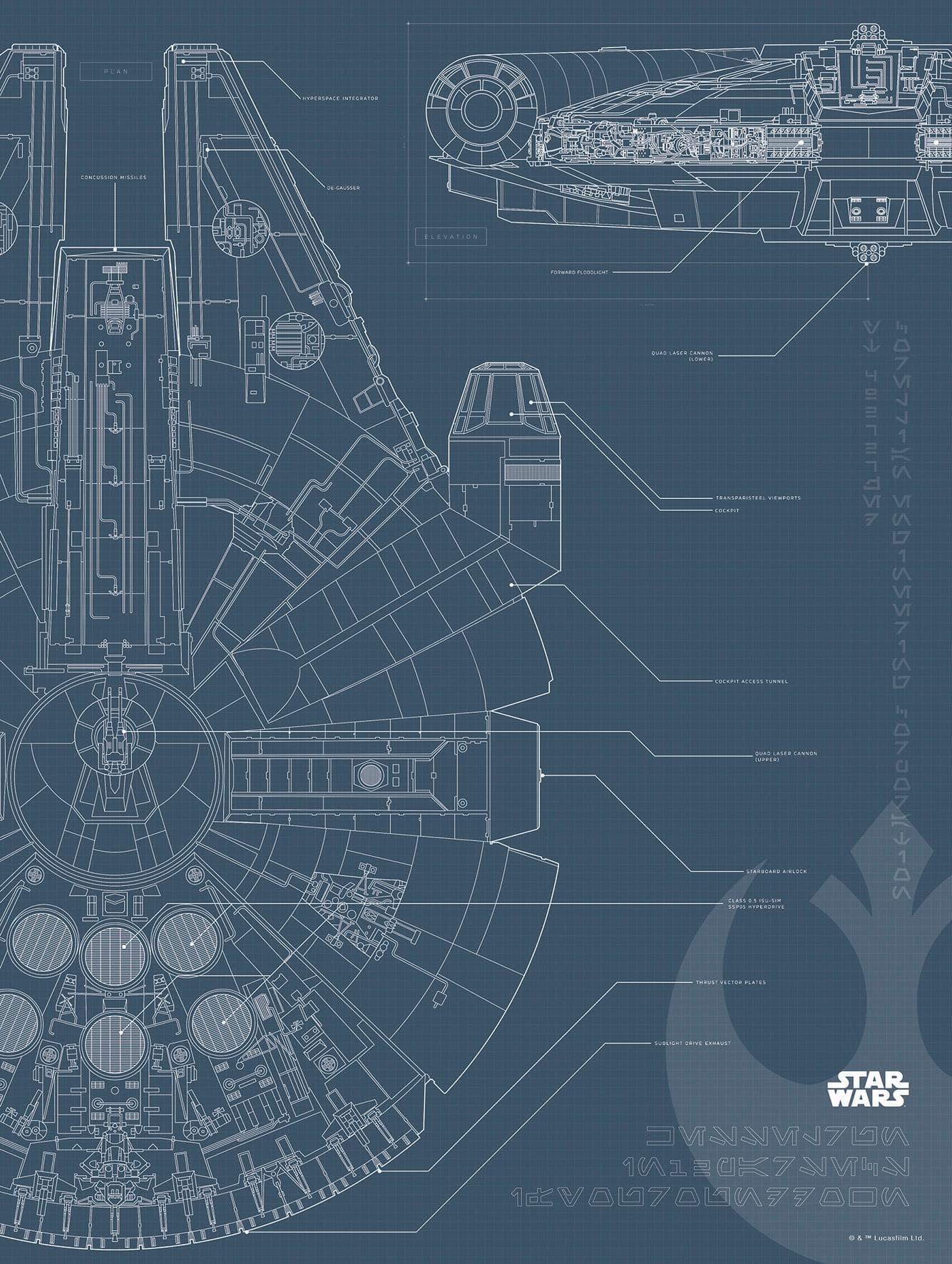 Komar Star Wars Wandbild Millennium Falcon schwarz-weiß