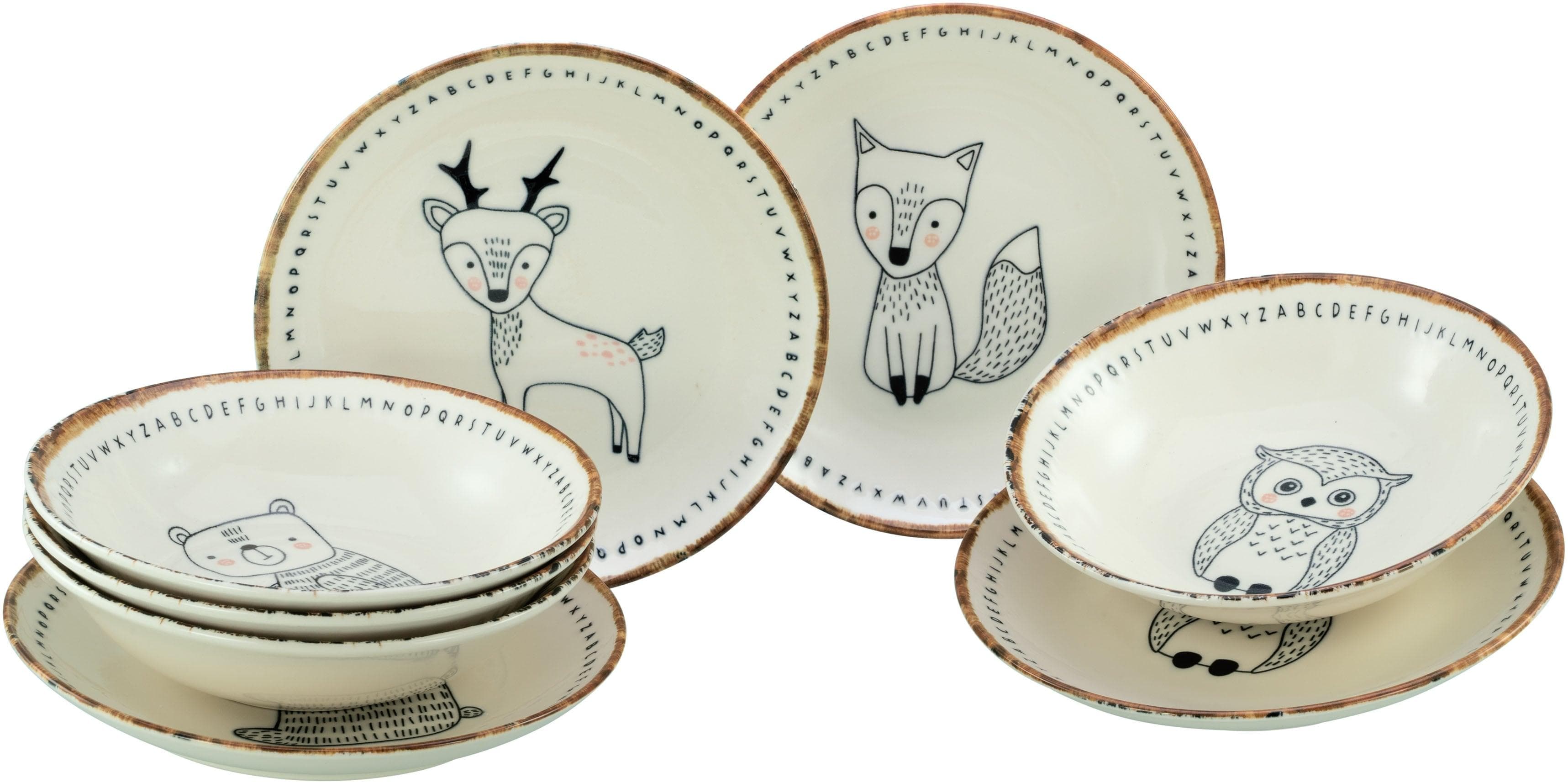 Creatable Teller-Set 8-tlg. Steinzeug Tiermotive Skandinavisch Bunt