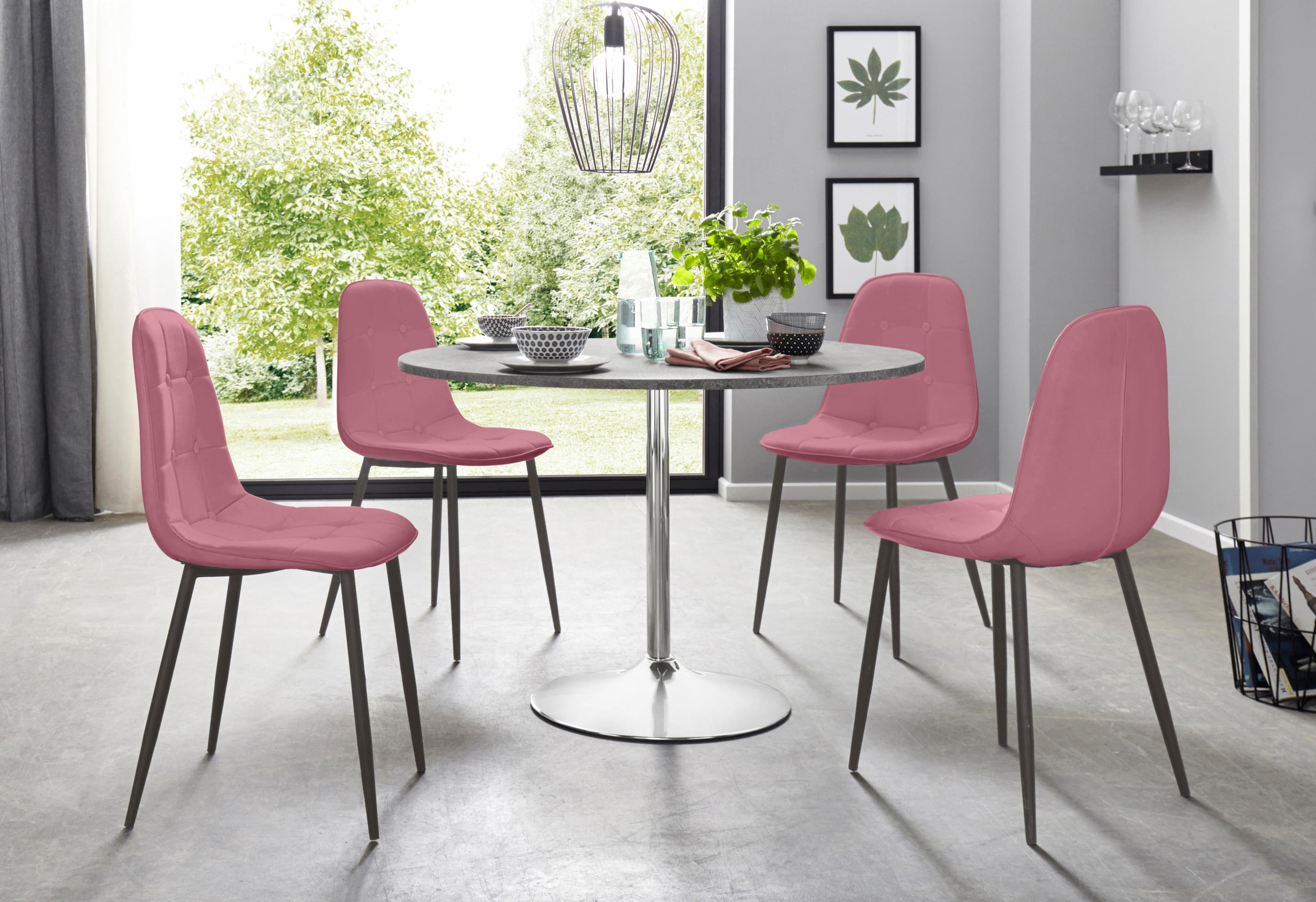 Essgruppe INOSIGN Rosa Zement-Optik mit rundem Tisch und 4 Stühlen