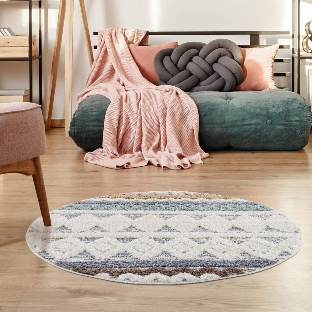 CARPET CITY Focus 3013 Hochflor-Teppich Bunt Rund 200cm