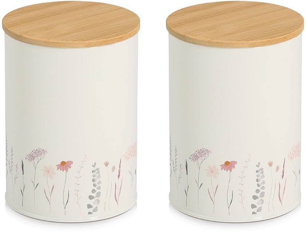 ZELLER Vorratsdose "Flowers" 2-tlg. Weiß Bambusdeckel 1400 ml