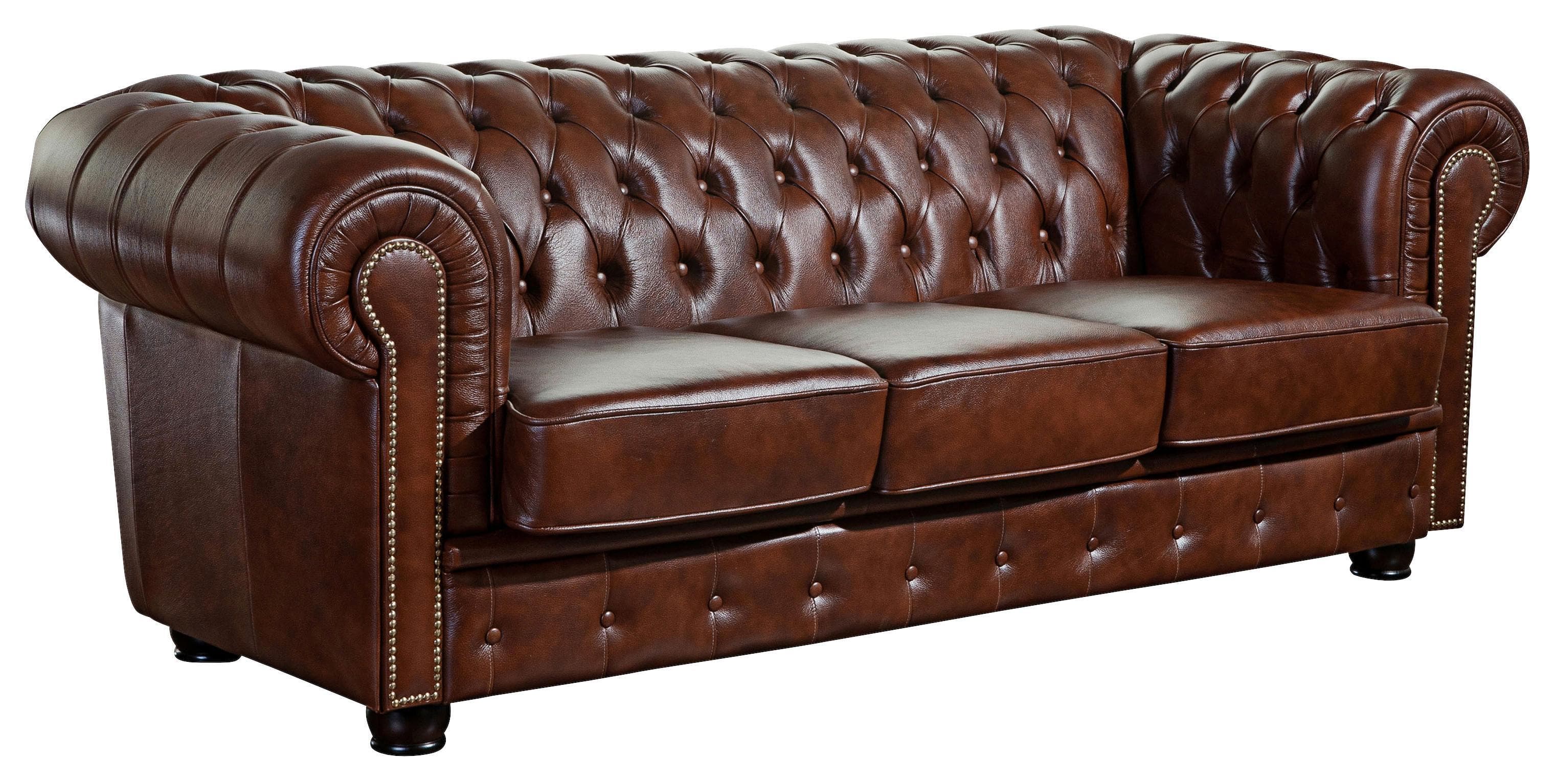 Max Winzer Chesterfield-Sofa aus Echtleder in Braun