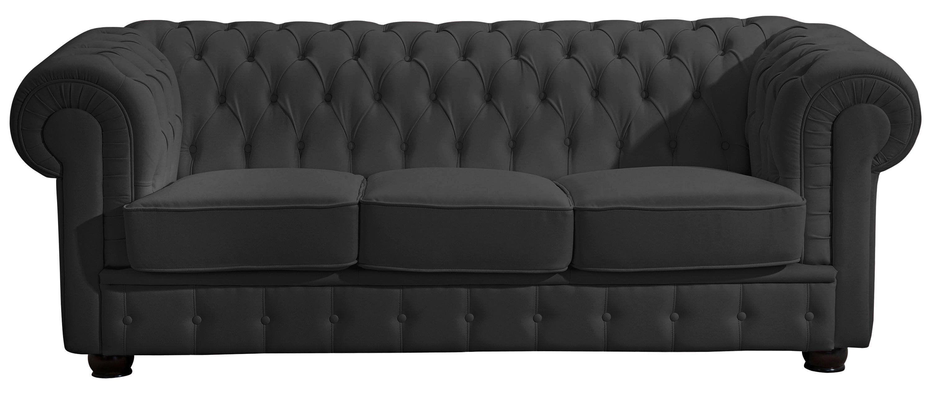 Max Winzer Chesterfield-Sofa Bridgeport Schwarz Leder