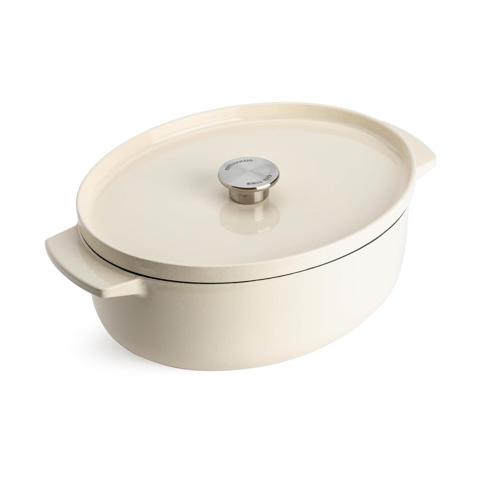 KitchenAid Bräter mit Deckel Oval 30cm Creme Gusseisen