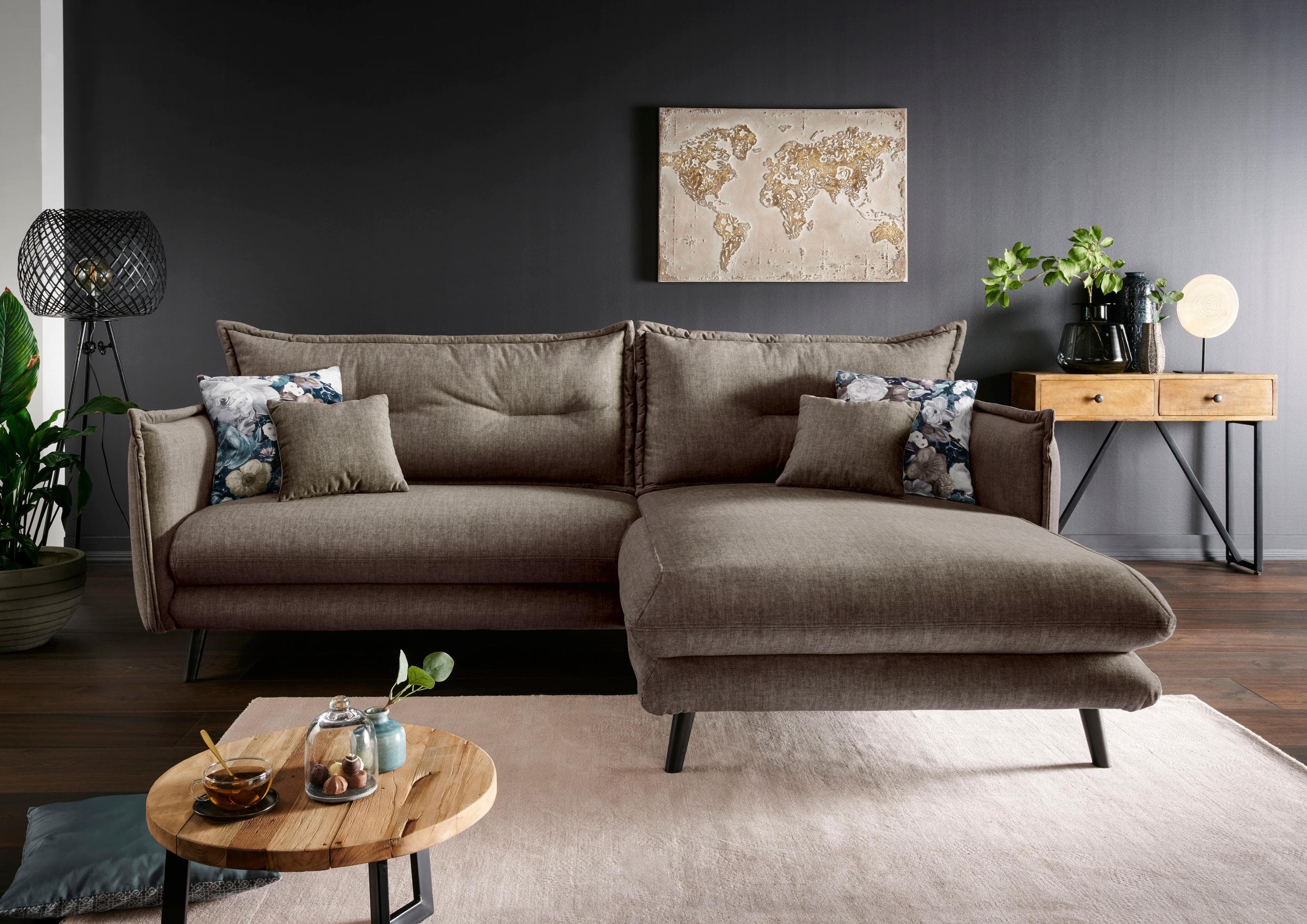 HOME AFFAIRE Ecksofa Lazio Braun mit Recamiere