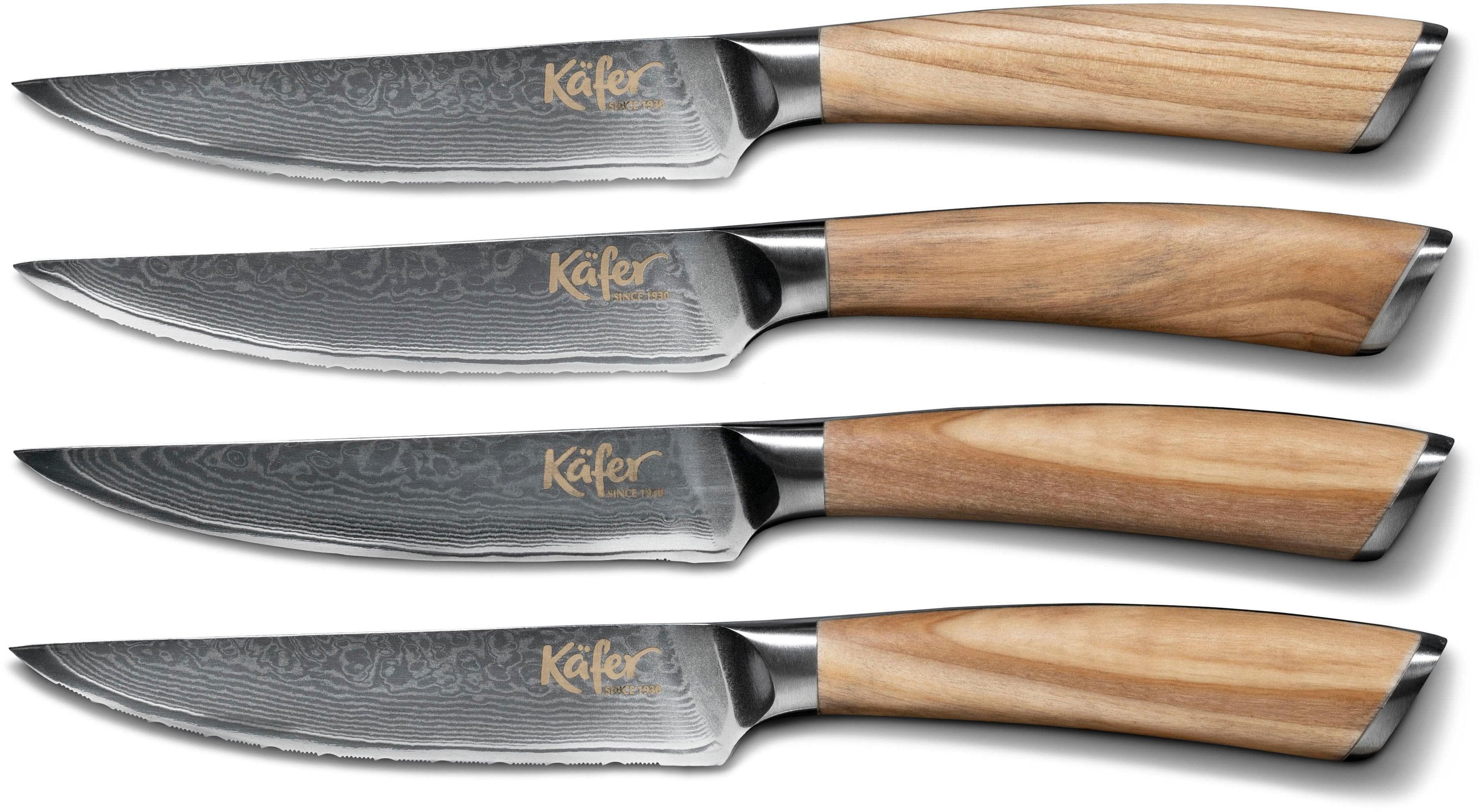 Feinkost Käfer Steakbesteck 4-tlg. Damaszenerstahl Olivenholzgriff