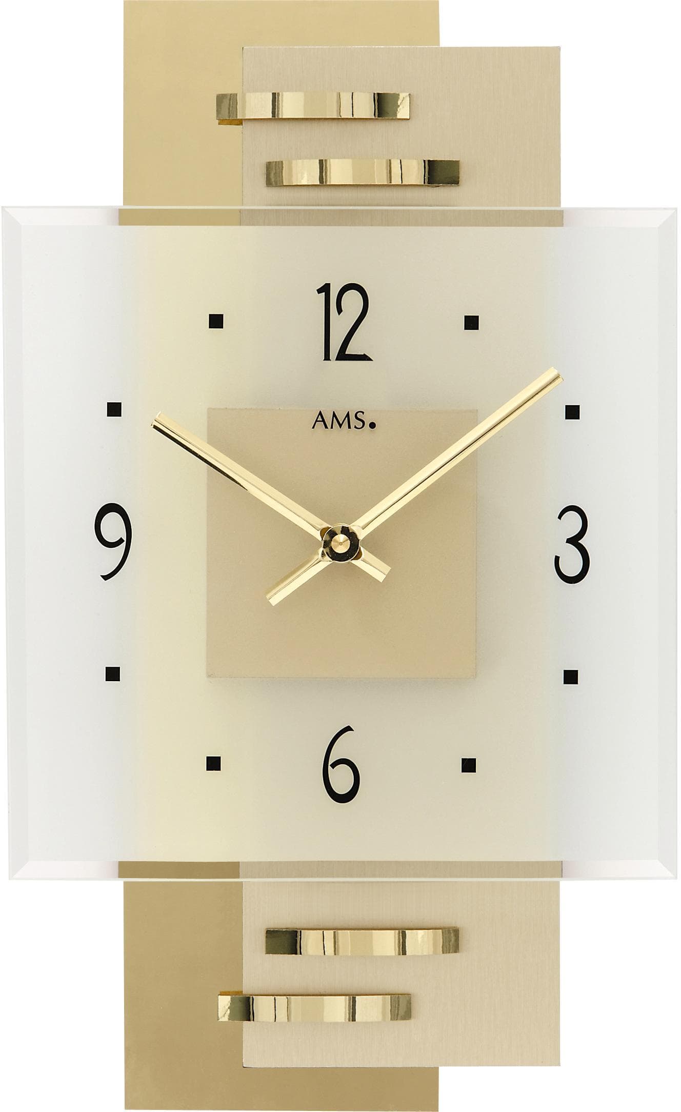 AMS Wanduhr 9241 Modern Glas Zifferblatt Transparent Schwarz
