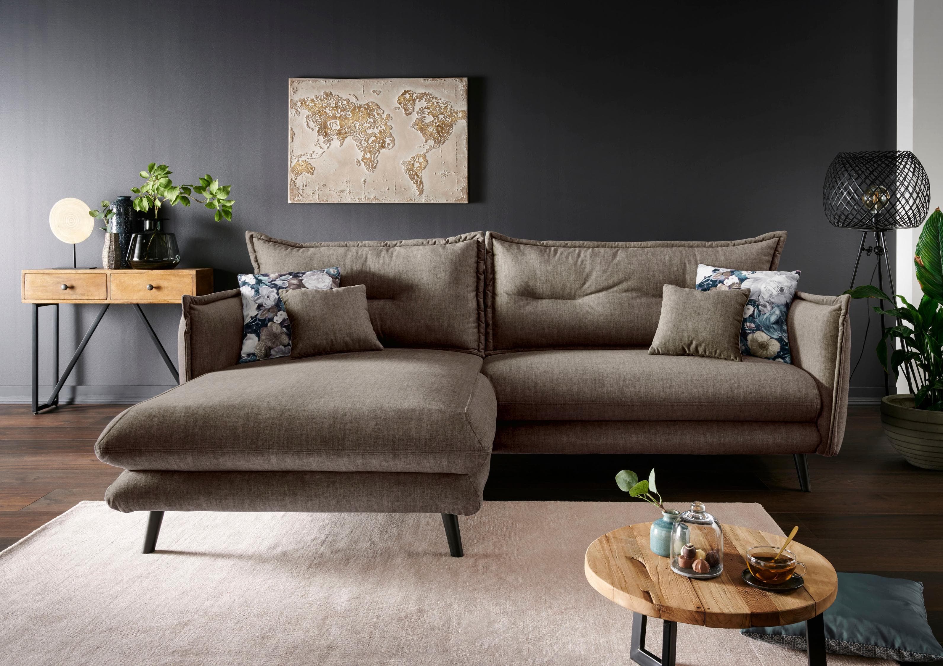 HOME AFFAIRE Ecksofa Lazio Braun mit Recamiere