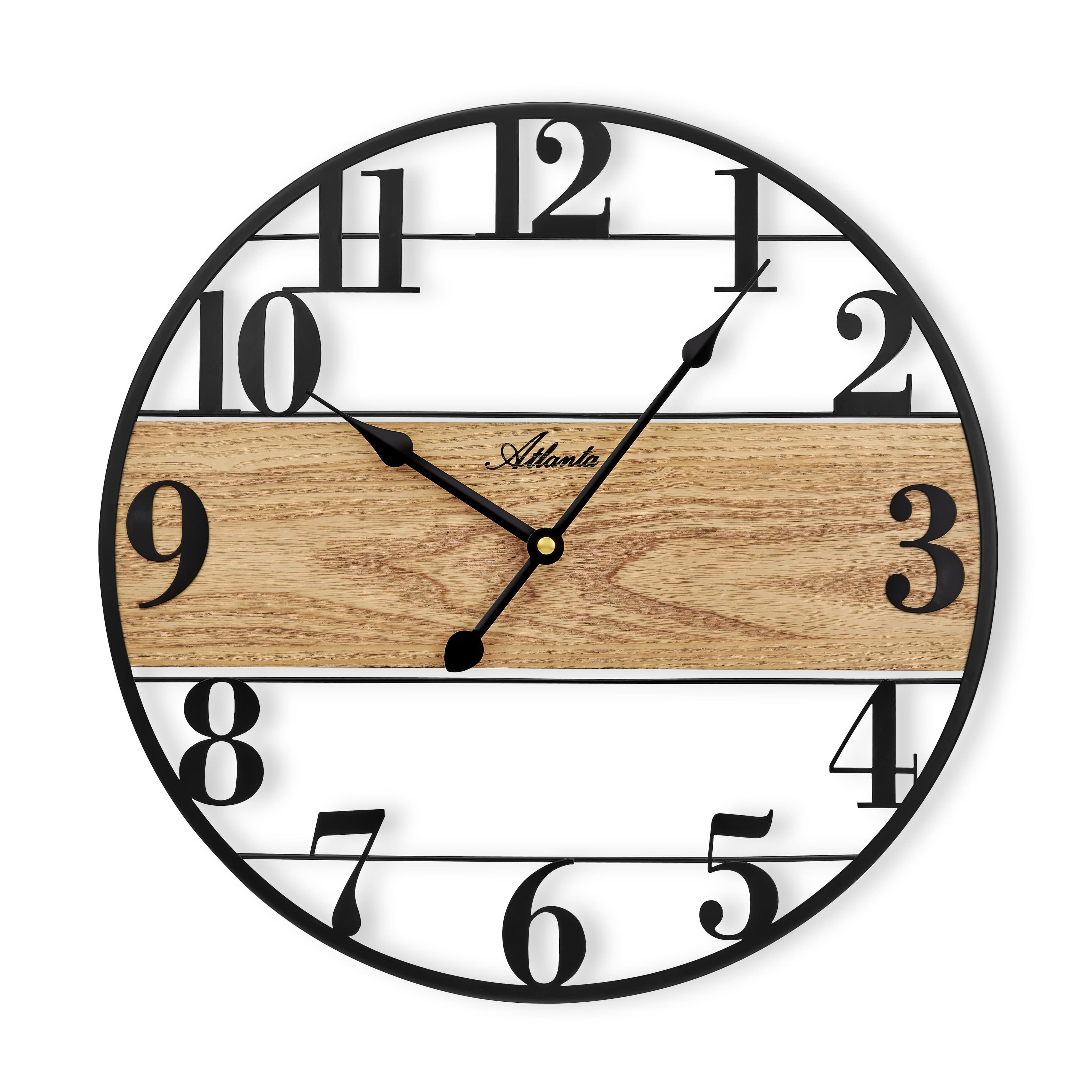 Atlanta Wanduhr Schwarz Metall Holz Ø 40cm Analog Quarz