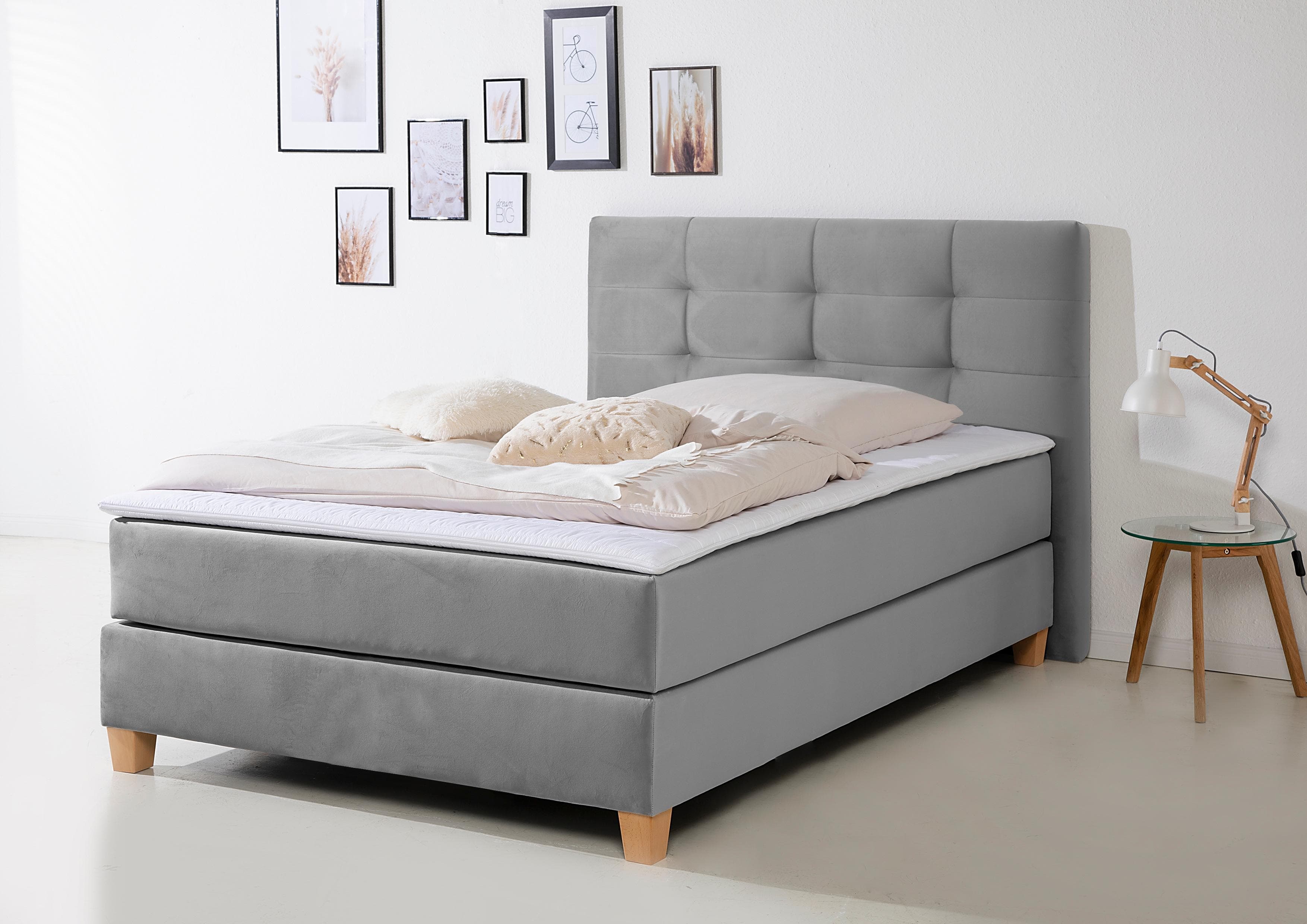 HOME AFFAIRE Boxspringbett Moulay Grau mit Topper und Matratze