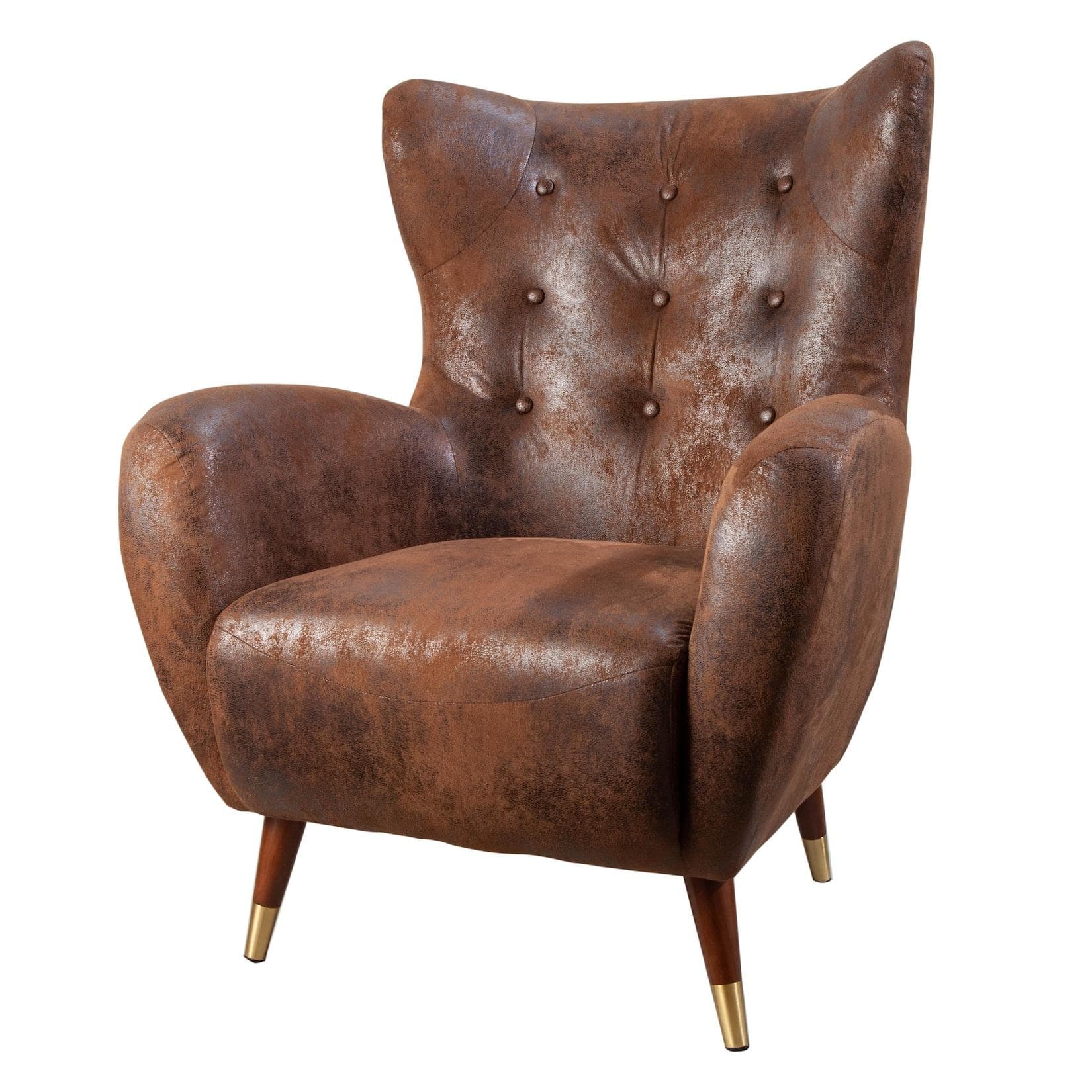 Riess Ambiente Retro Design Sessel DON antik braun mit goldenen Fußkappen