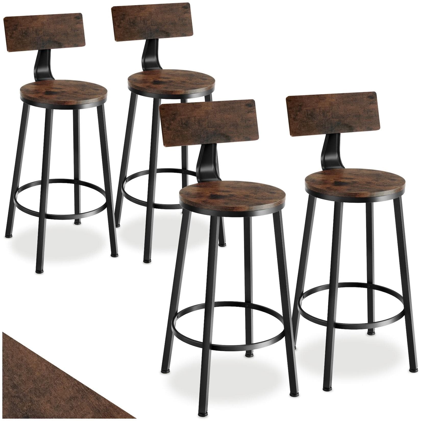 tectake Barhocker-Set mit Rückenlehne, Holz & Stahl, Industrie-Optik