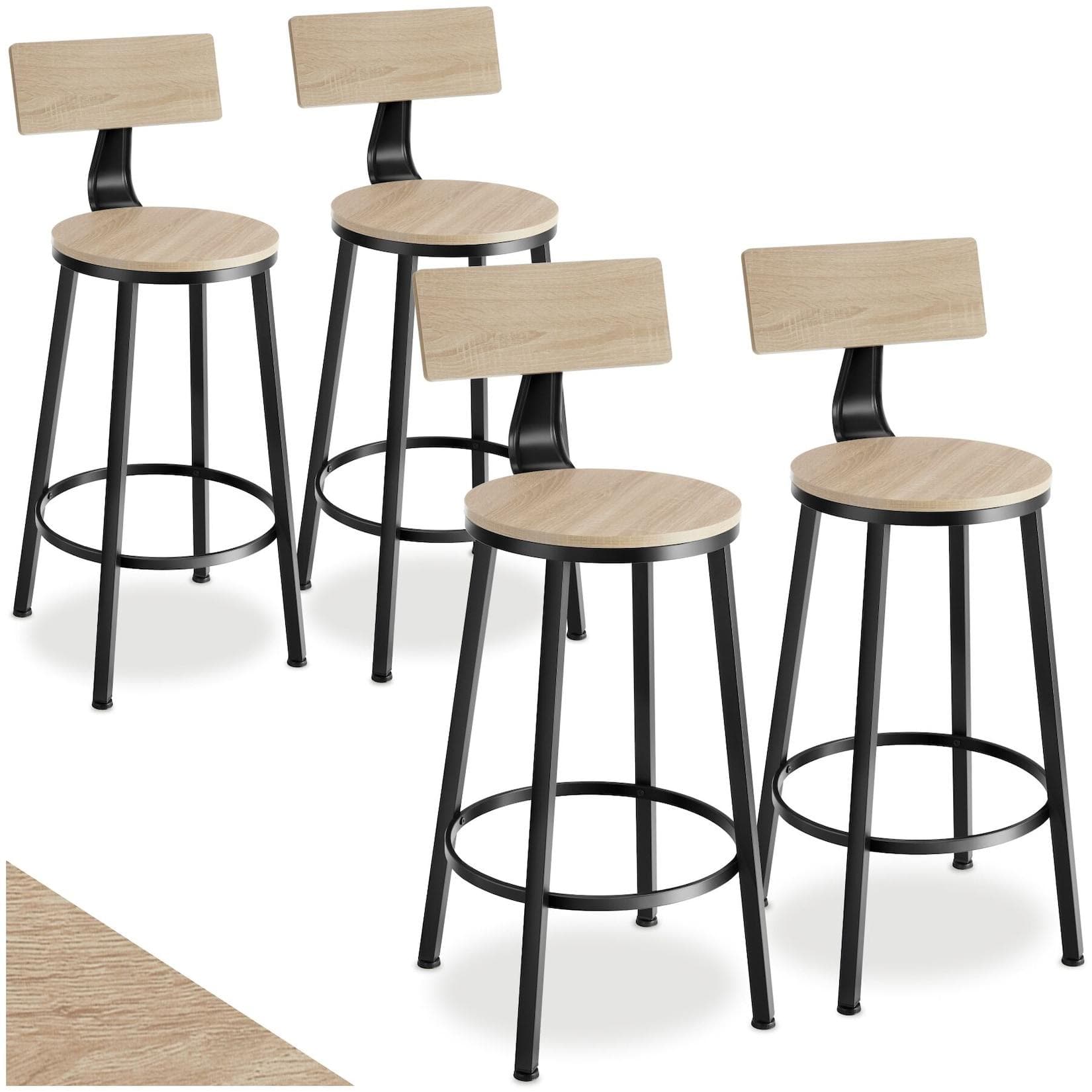 tectake Barhocker-Set mit Rückenlehne Holz Stahl Industrie-Optik