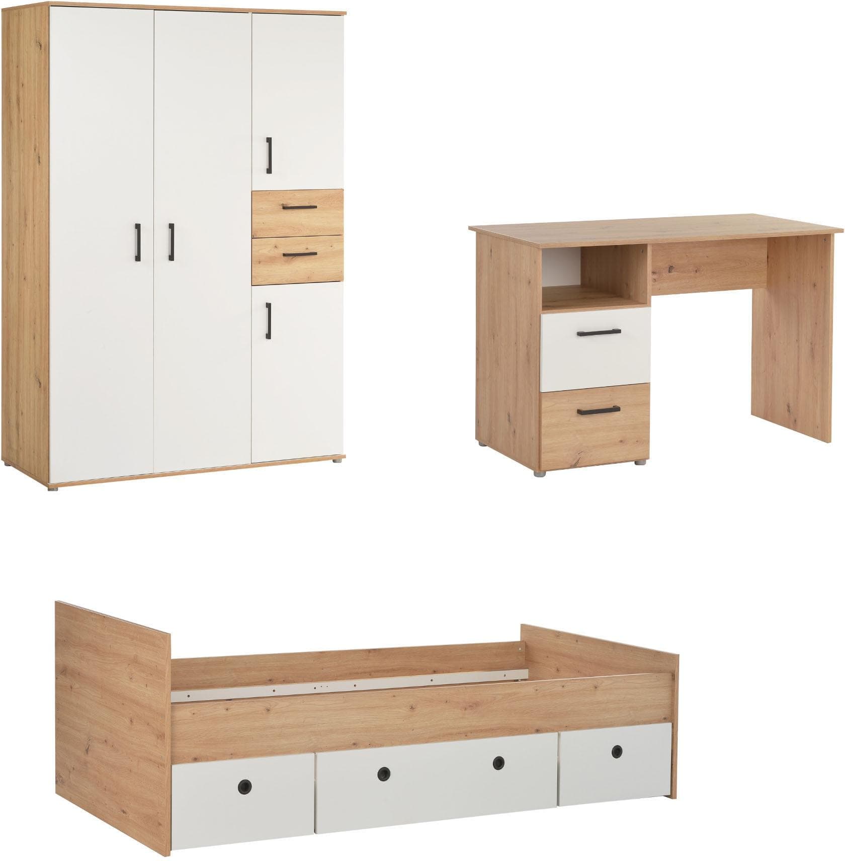 Jugendzimmer-Set Bente 3-teilig Artisan Oak Weiß