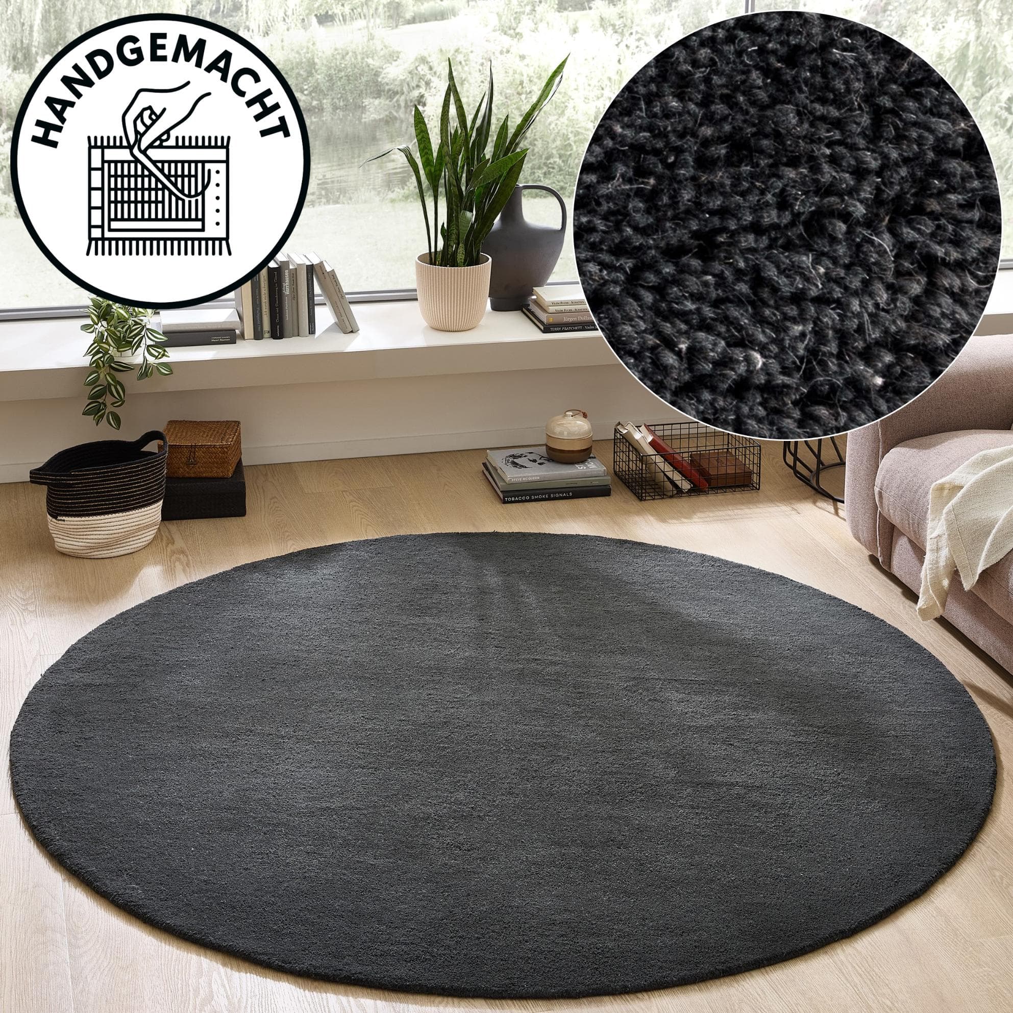 OTTO HOME Wollteppich Gabbo Natur Rund 200cm Dunkelgrau