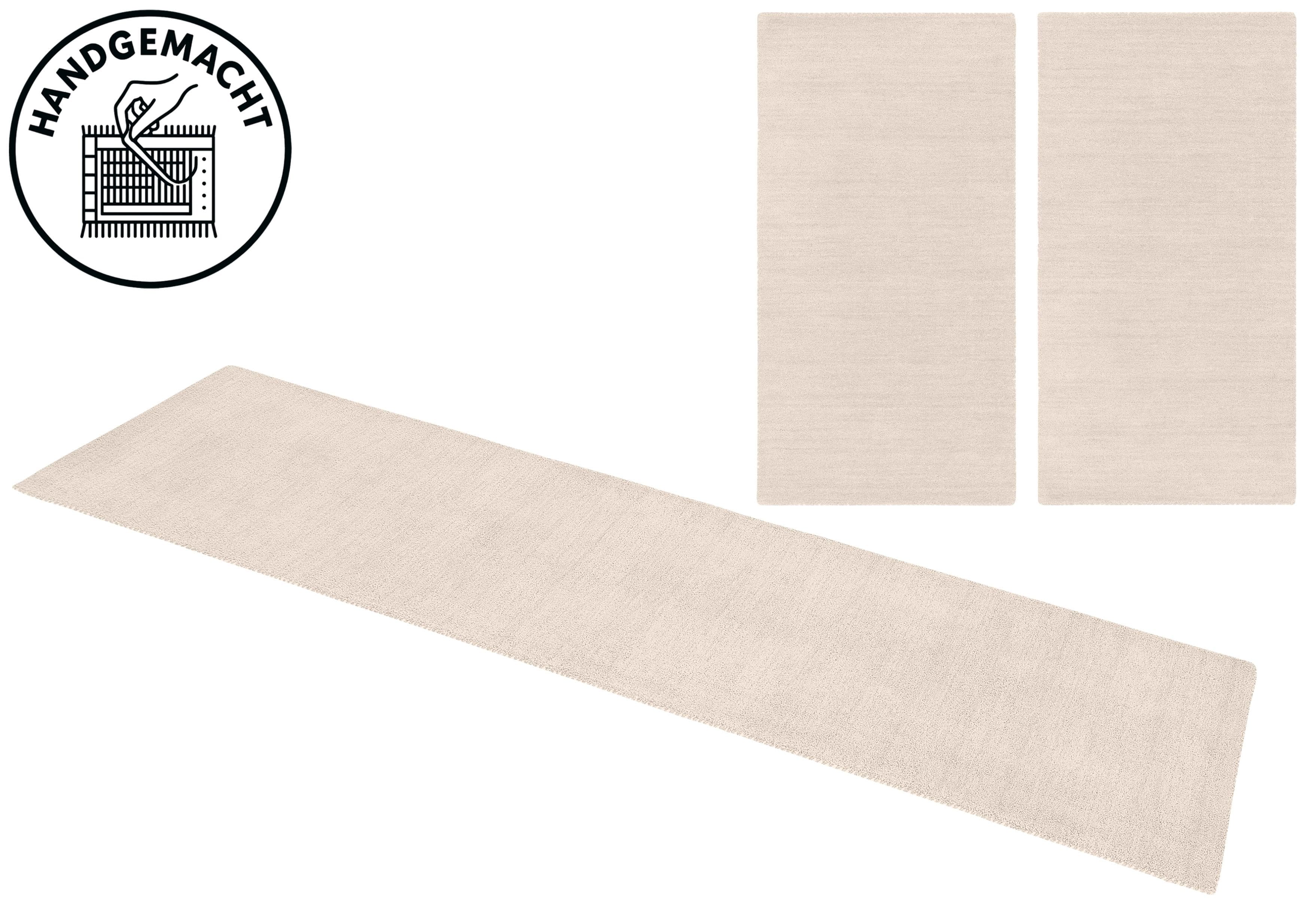 THEKO Gabbeh Uni Bettumrandung Set 3-tlg. Beige Handgewebt Wolle