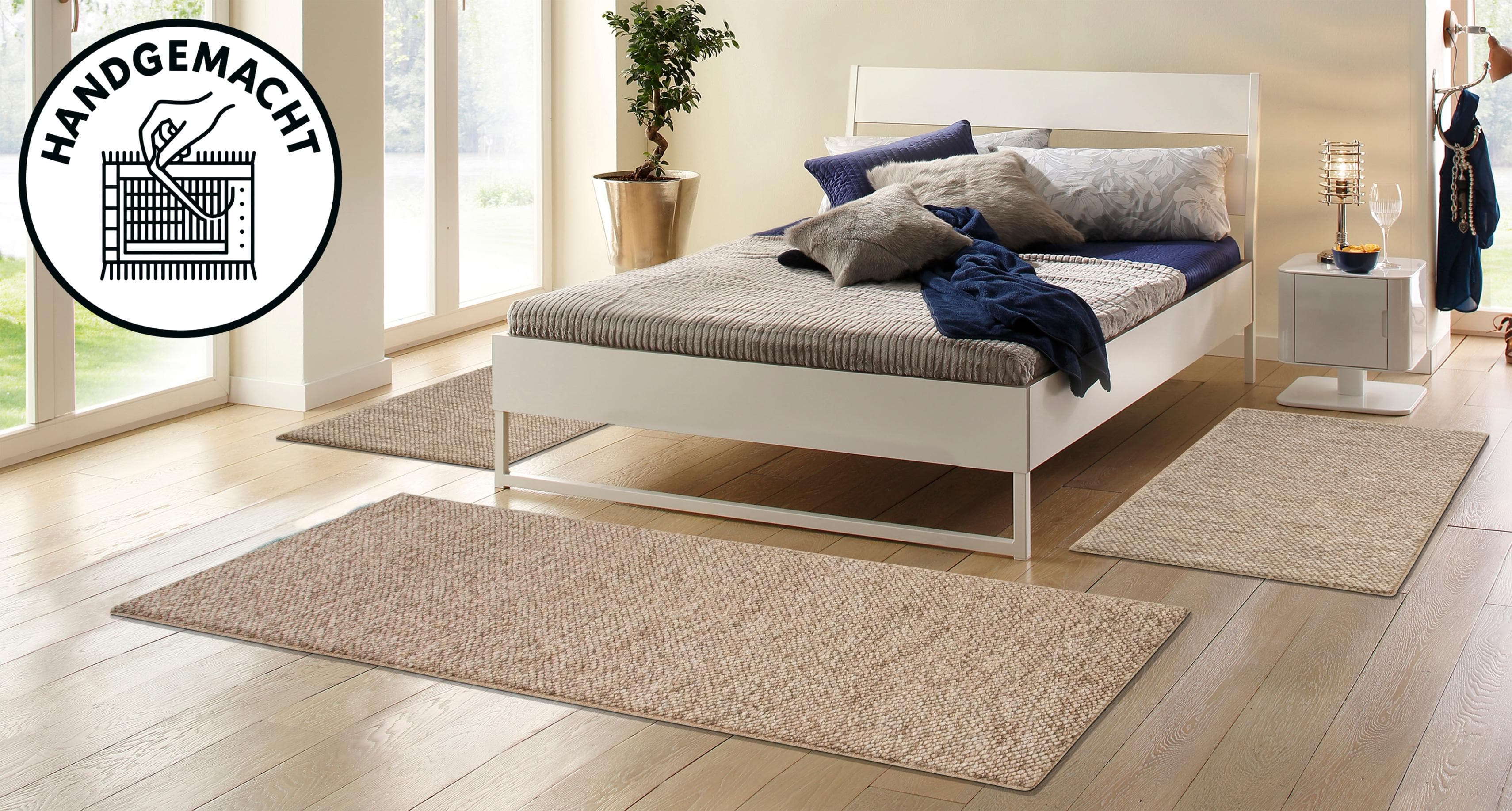 OTTO HOME Bettumrandung Wolly 3er-Set Beige Handgewebt
