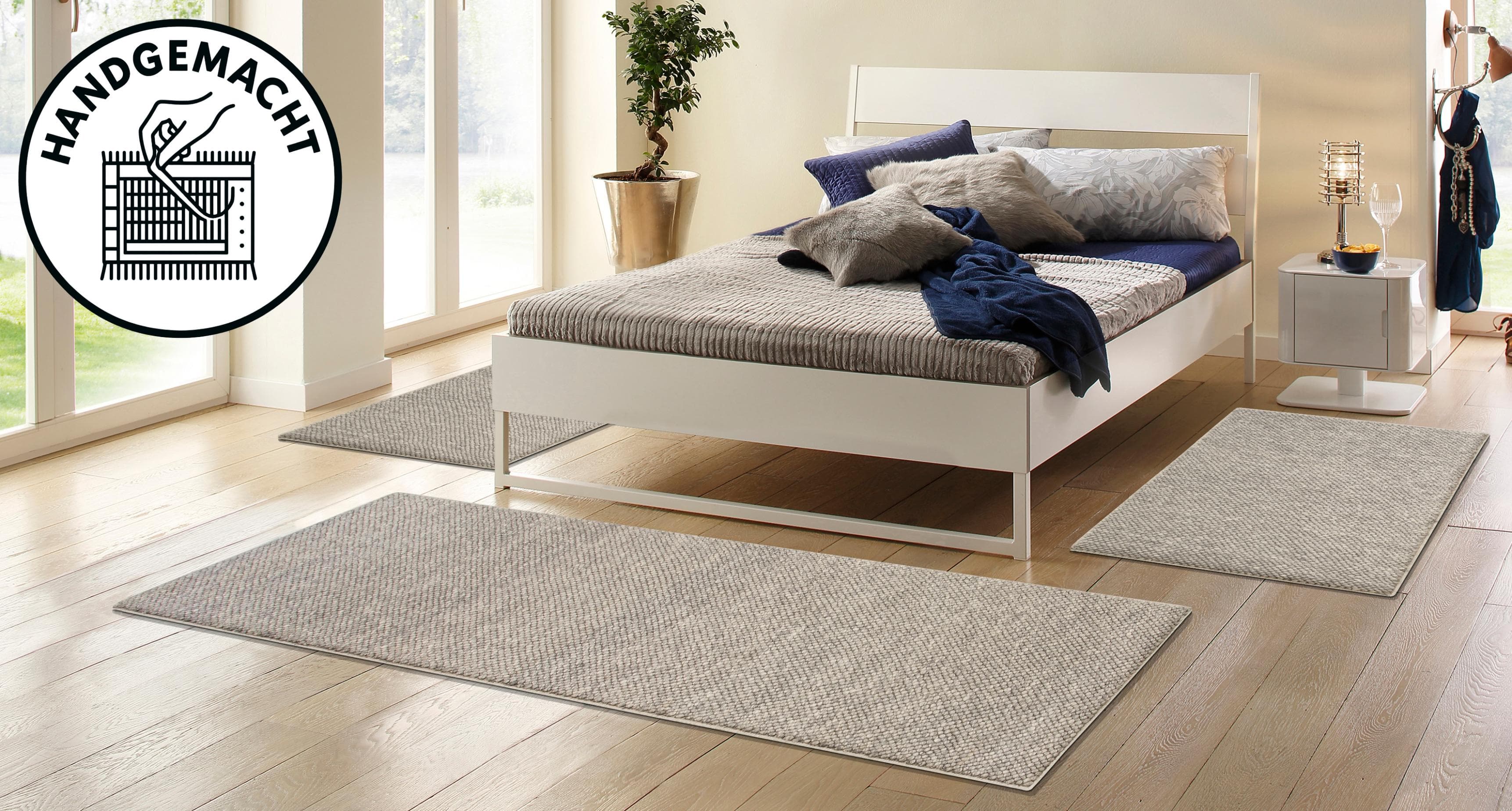 OTTO HOME Bettumrandung Wolly Grau Handgewebt 3er-Set