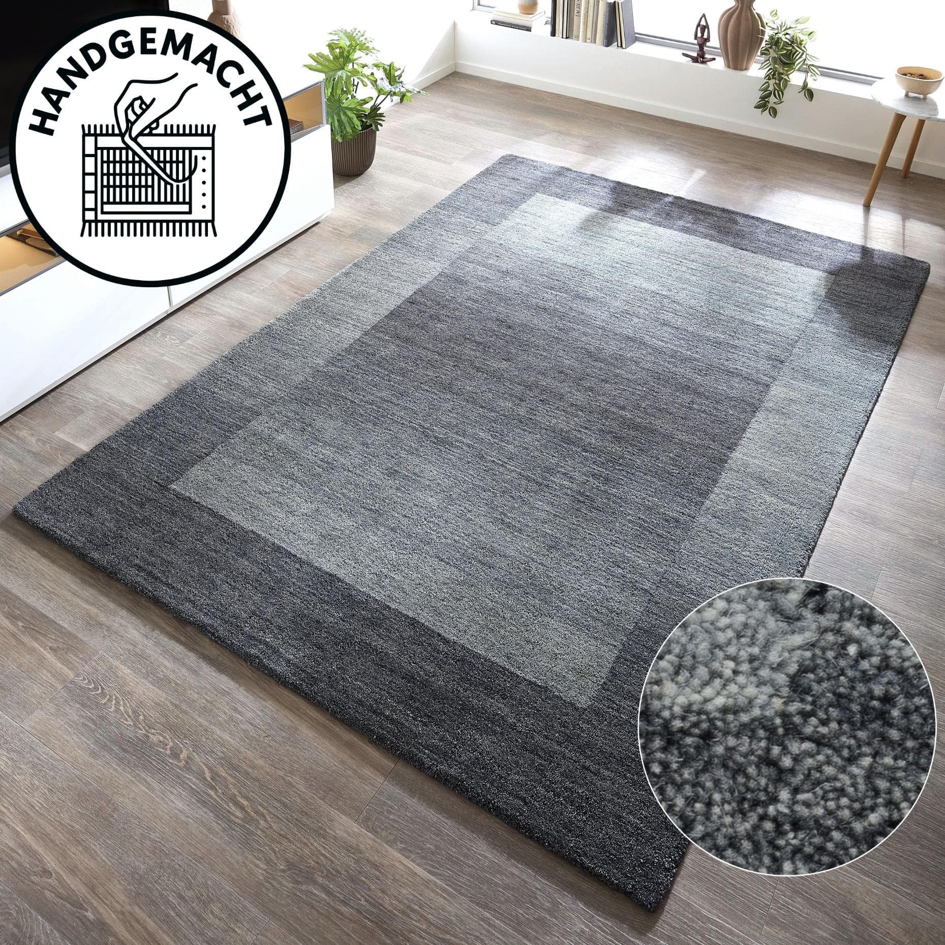 THEKO Gabbeh Super Wollteppich Handgewebt Grau Blau