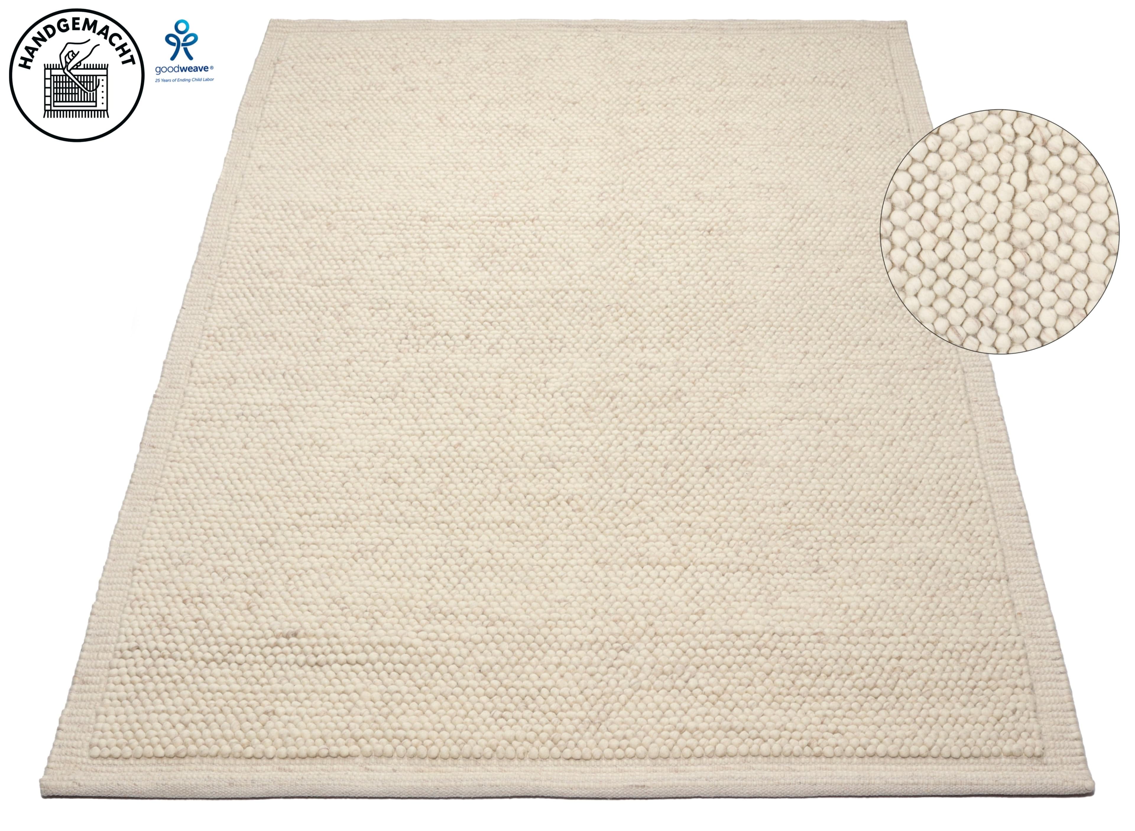 Wollteppich MY HOME Wolly Rahmen, handgewebt, Wolle, weiß, 120x180 cm