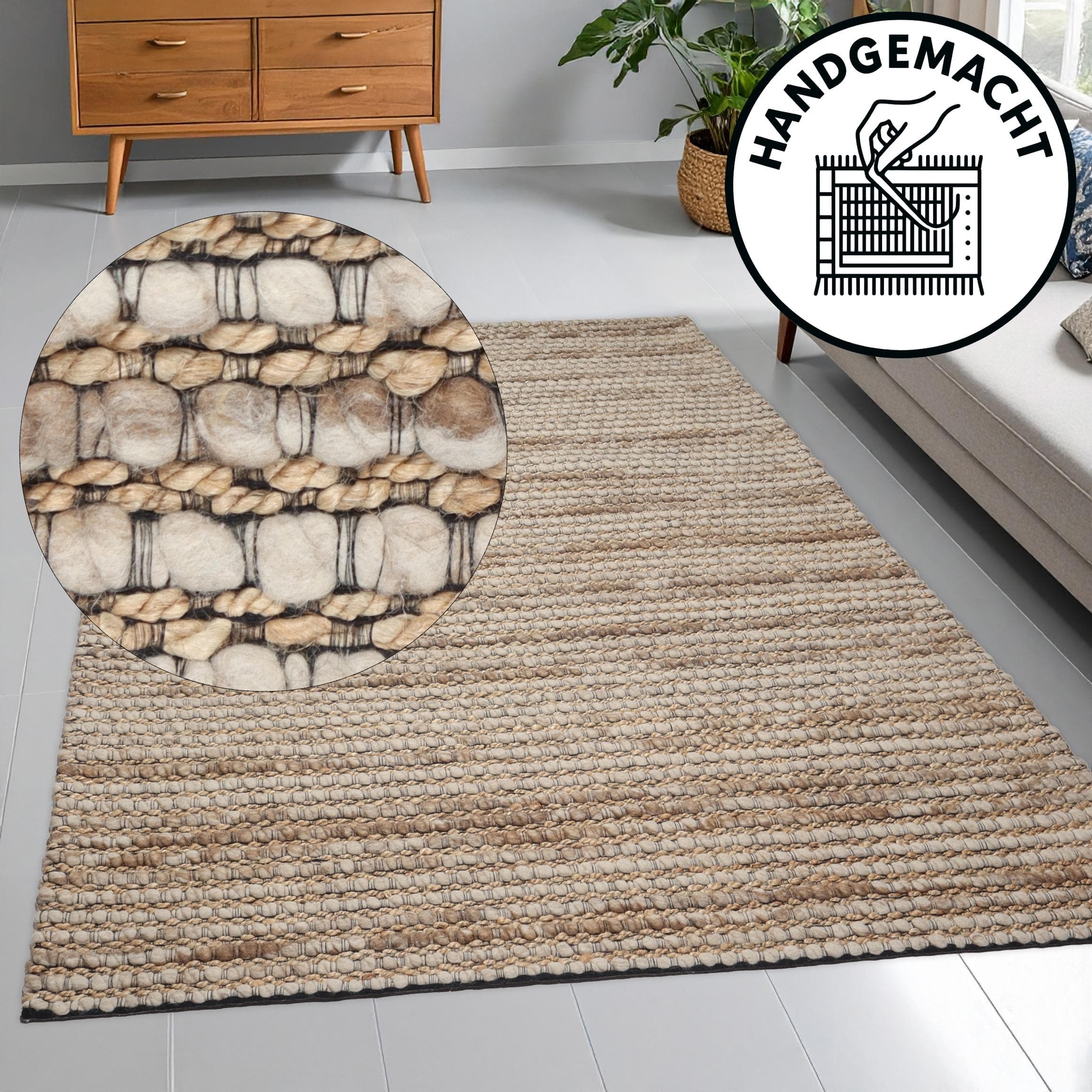 OTTO HOME Wollteppich Leevy Beige Handgewebt 60x90cm