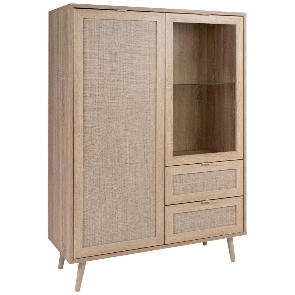 Mid.you Highboard Sonoma Eiche mit Geflecht-Optik und 2 Schubladen