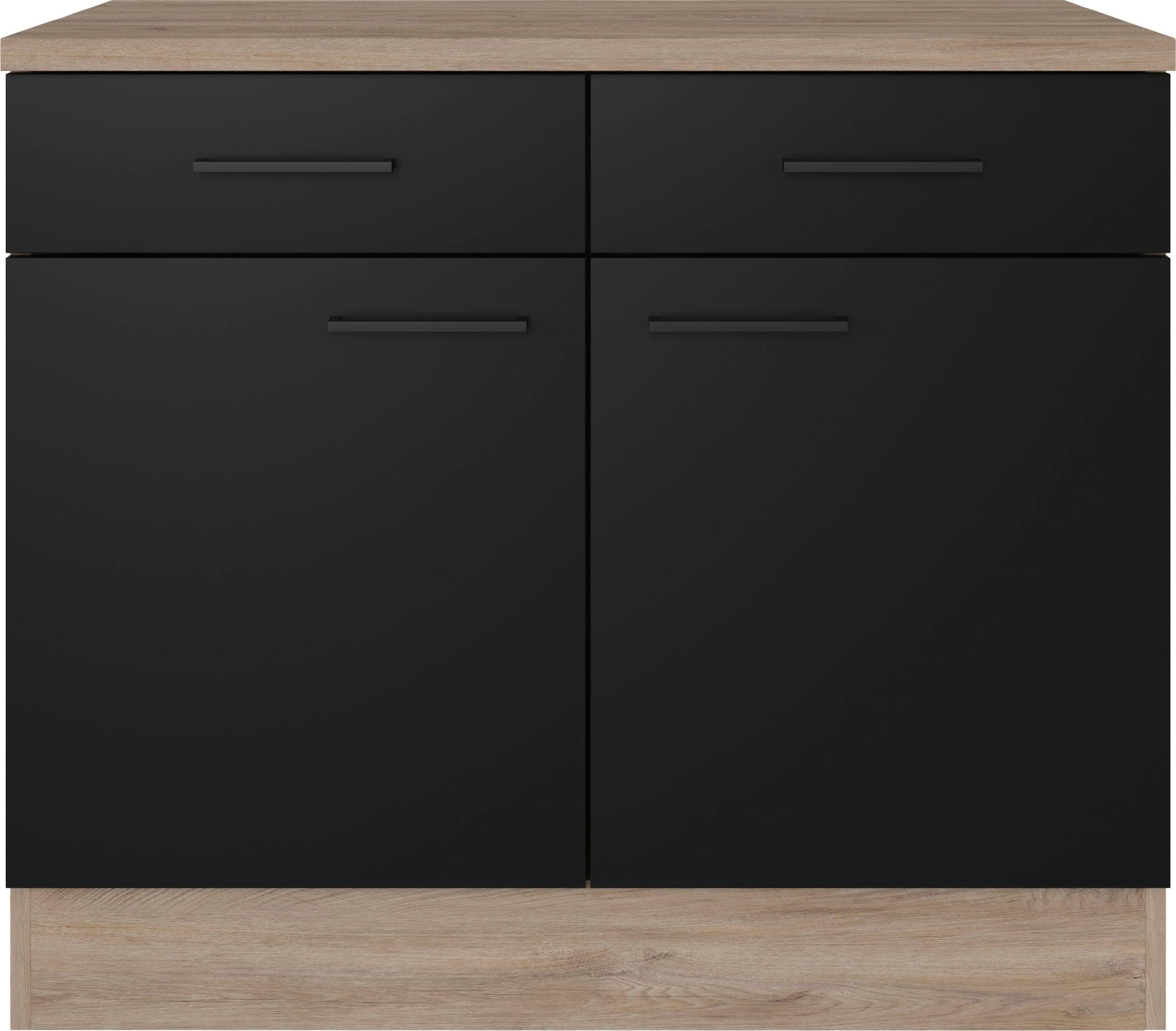 FLEX-WELL Capri Unterschrank Schwarz Endgrain Oak Holzwerkstoff