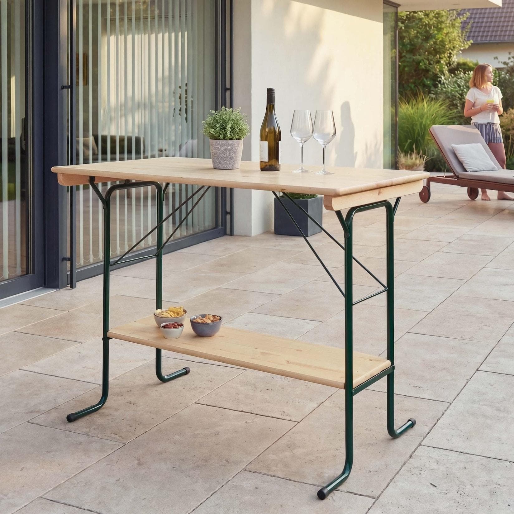 Stehtisch MCW-L67, klappbar Metall Kiefer Holz 110x125x70cm