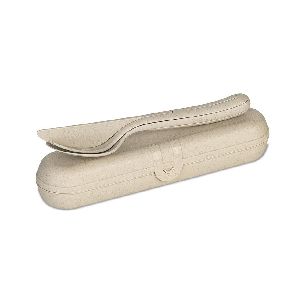 KOZIOL KLIKK READY Besteck-Set mit Tragebox, Beige/Braun, 4-teilig