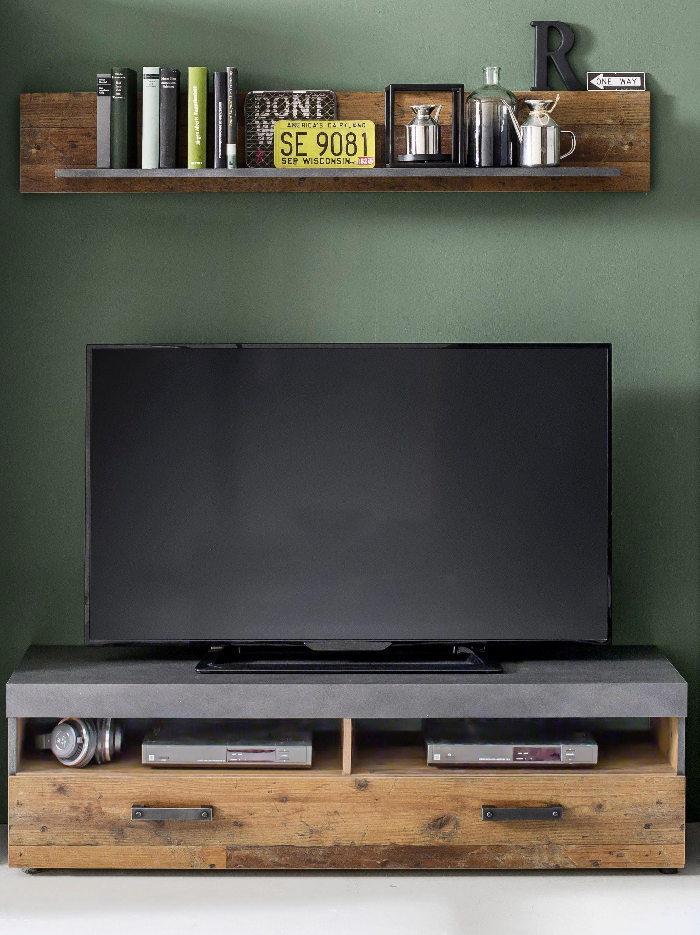 Inosign Wohnwand Ilana Grau Graphit Grau Old Wood TV-Unterteil Wandboard