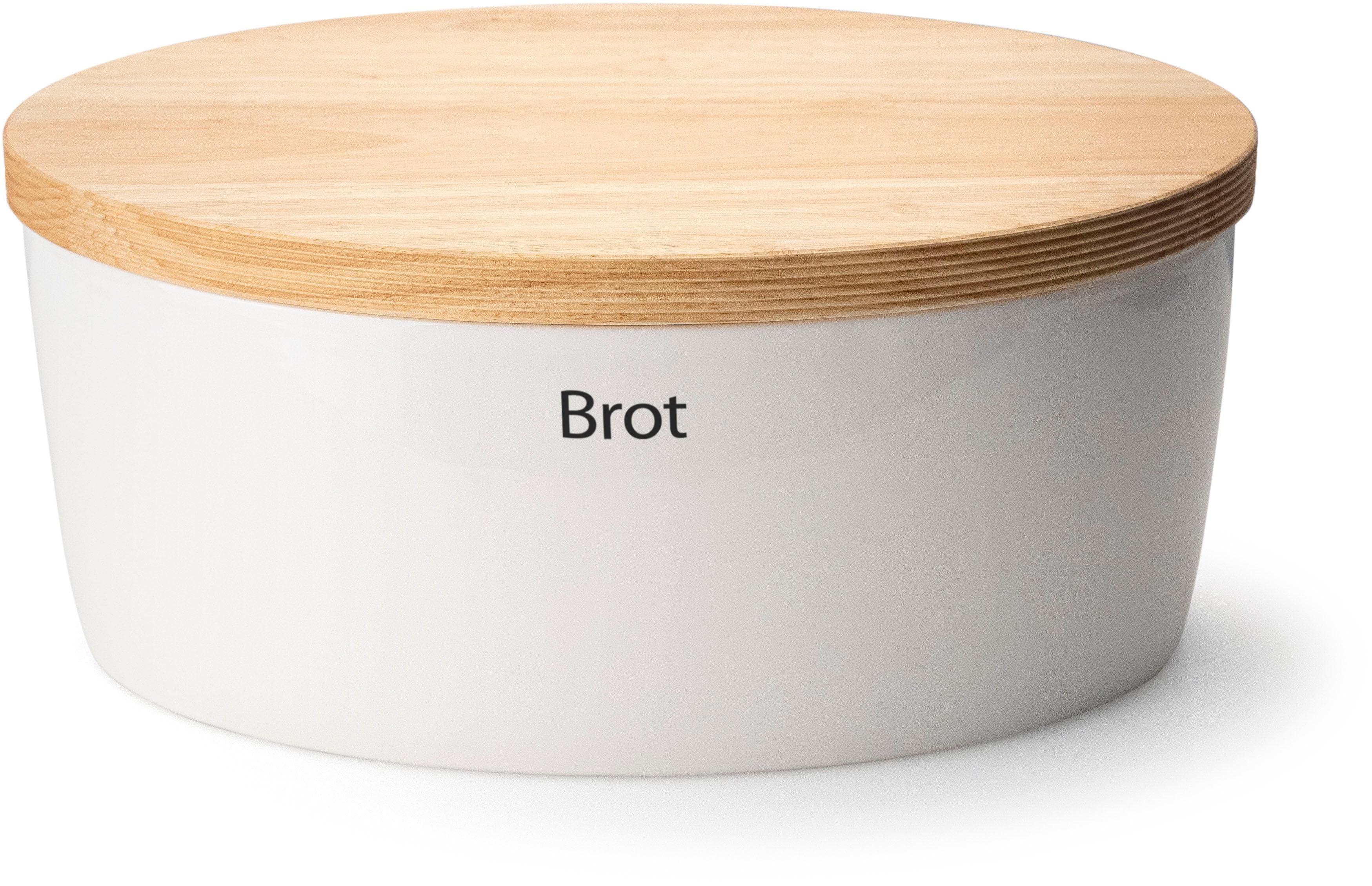 CONTINENTA Brotkasten Weiß Keramik mit Holzdeckel