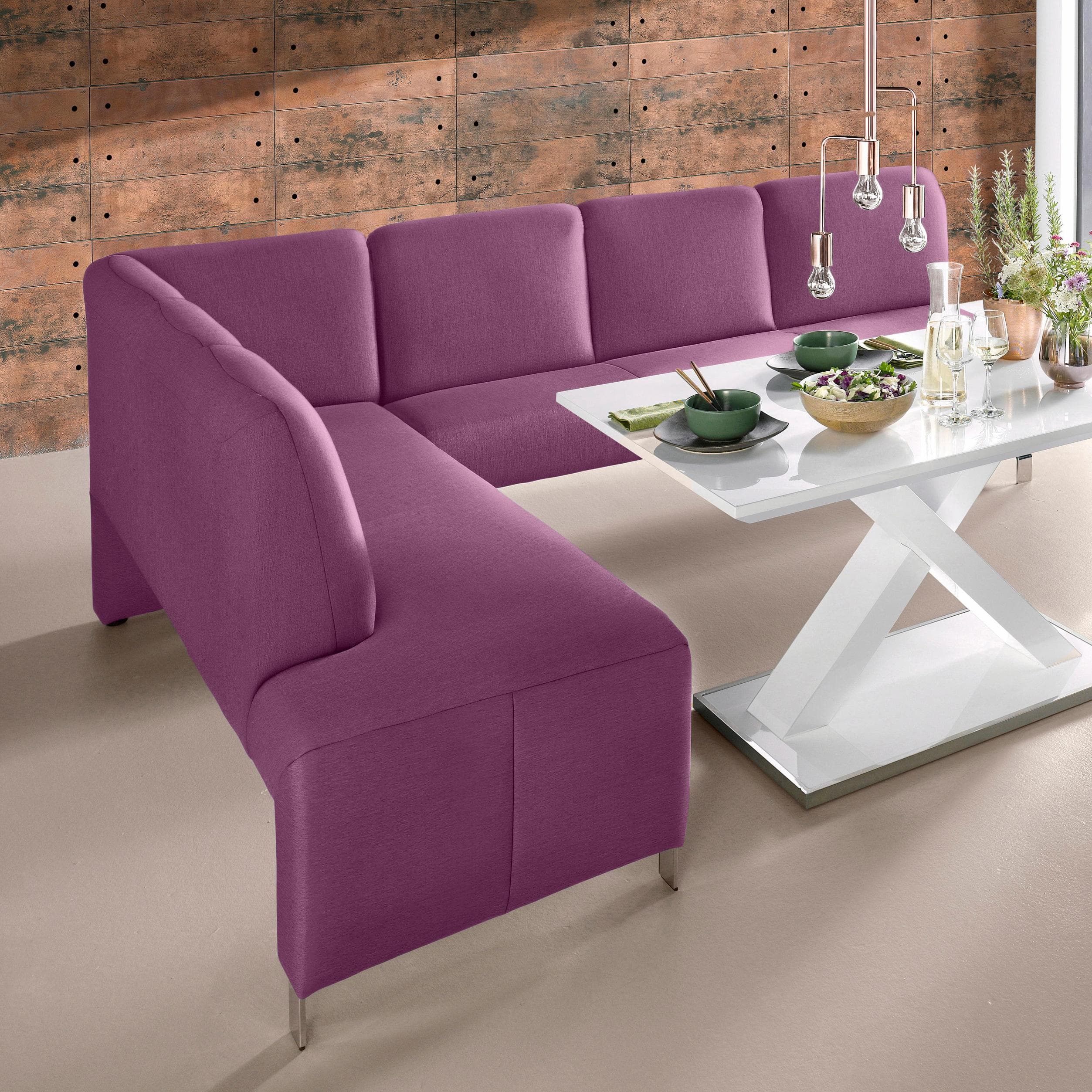 EXXPO Eckbank Intenso Modern Fuchsia Leder Textil