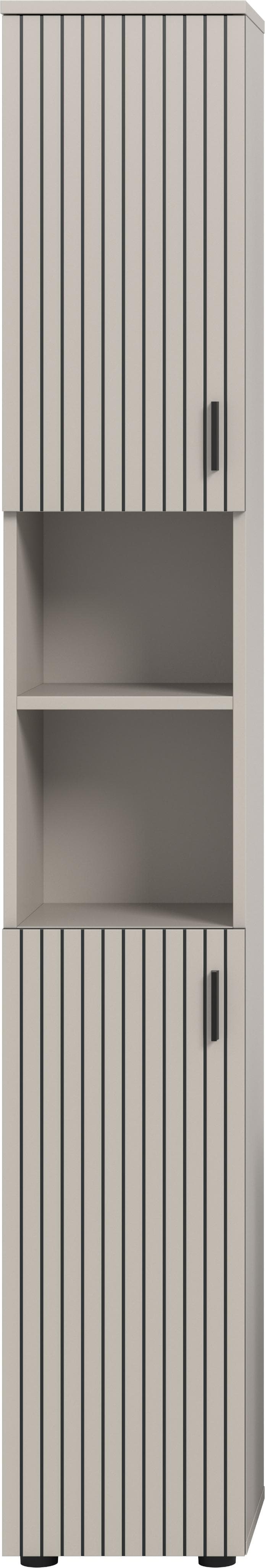 WELLTIME Hochschrank MANI Beige Schwarz Paneeloptik