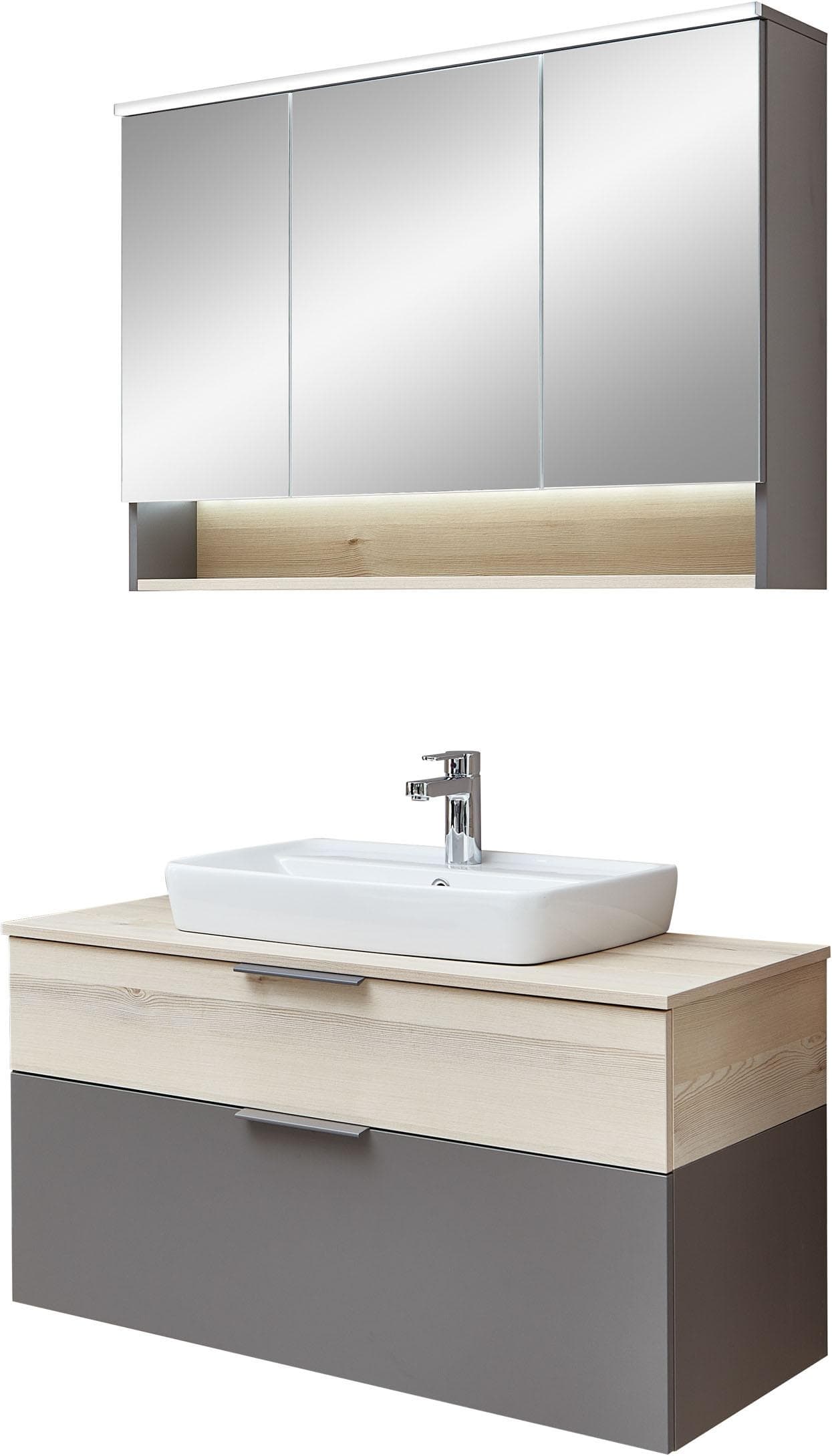 Badmöbel-Set SAPHIR 3-teilig mit Soft-Close Auszügen quarzgrau matt