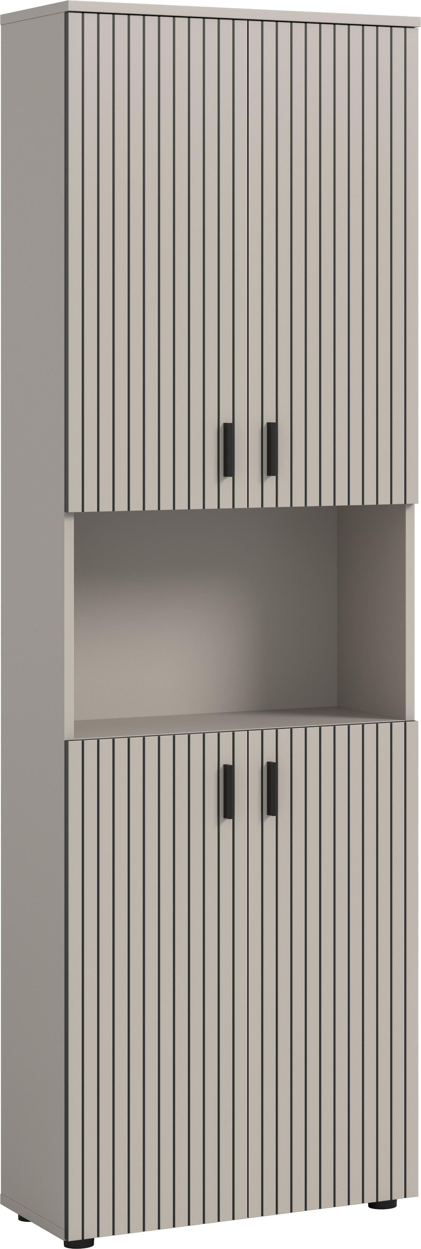 WELLTIME Hochschrank MANI Paneeloptik Kaschmir 9 Fächer