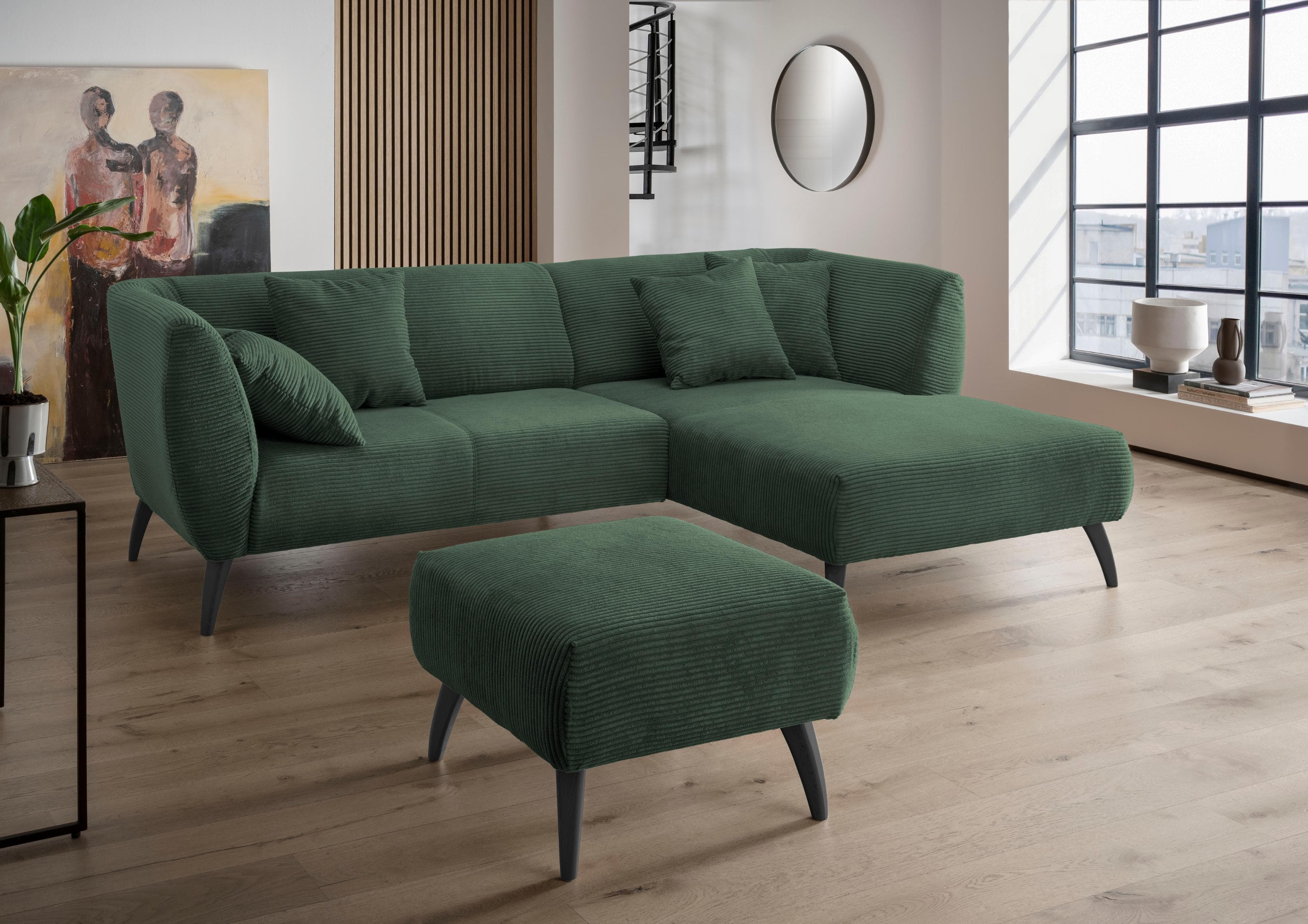 HOME AFFAIRE Ecksofa Colori L-Form Moosgrün Cord mit 4 Kissen